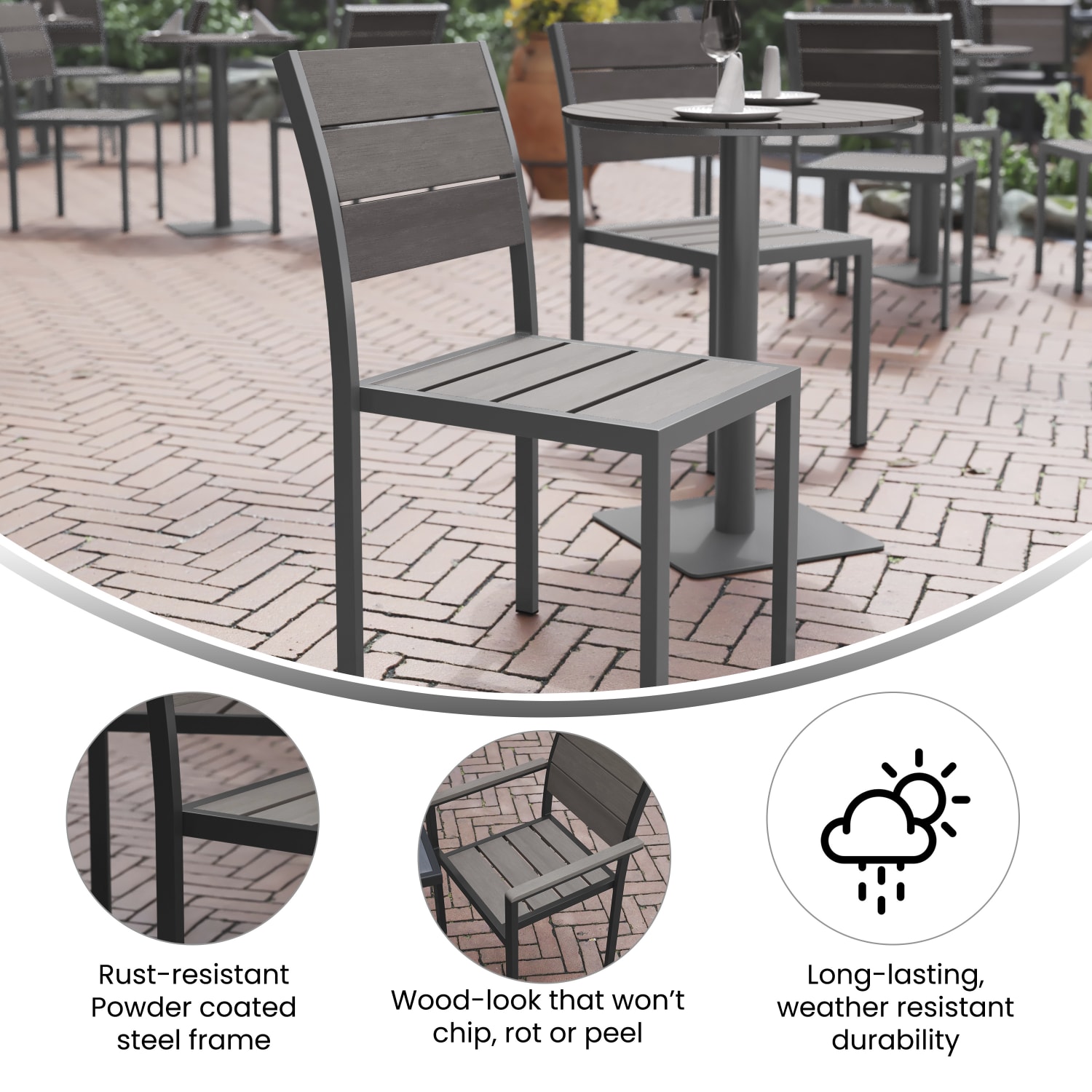 Flash Furniture Finch Metal Armless Stackable Patio Chair, Gray - Image 5