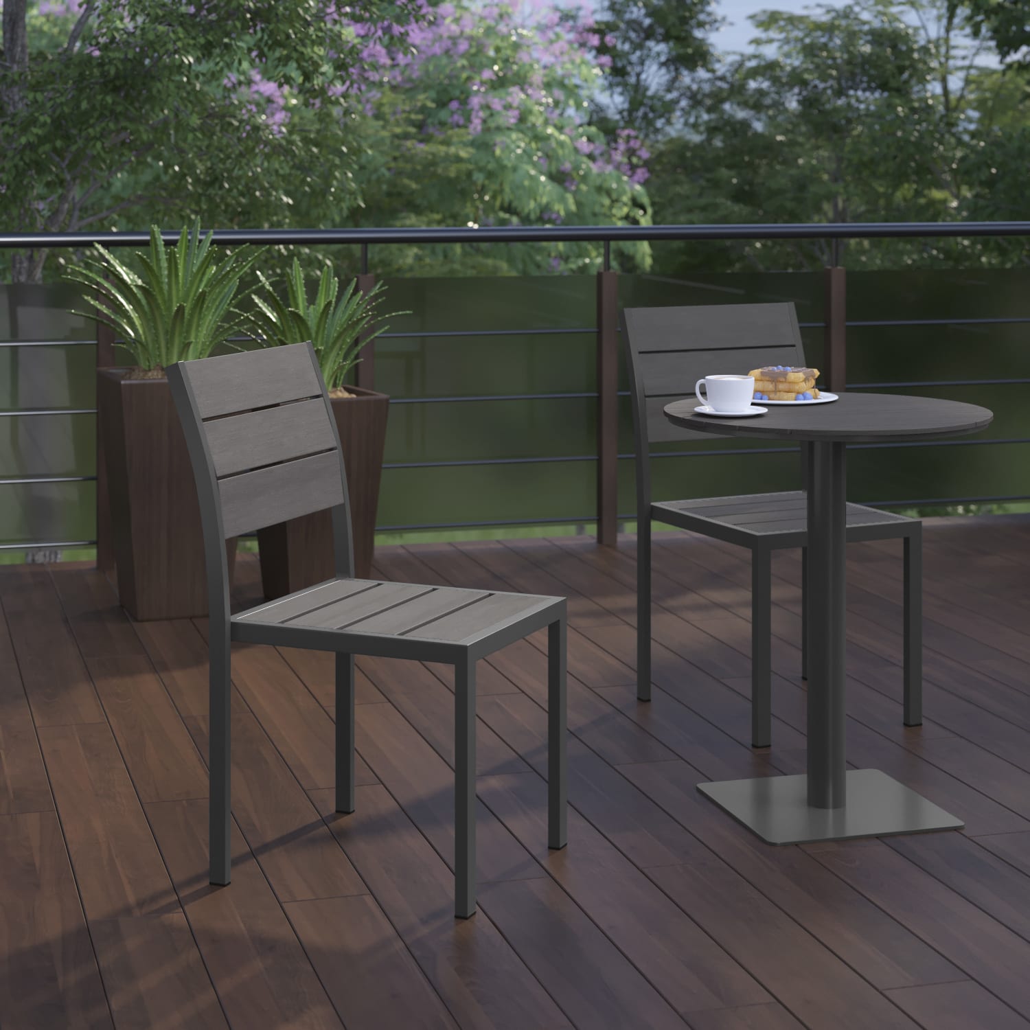 Flash Furniture Finch Metal Armless Stackable Patio Chair Gray PopularChairscom