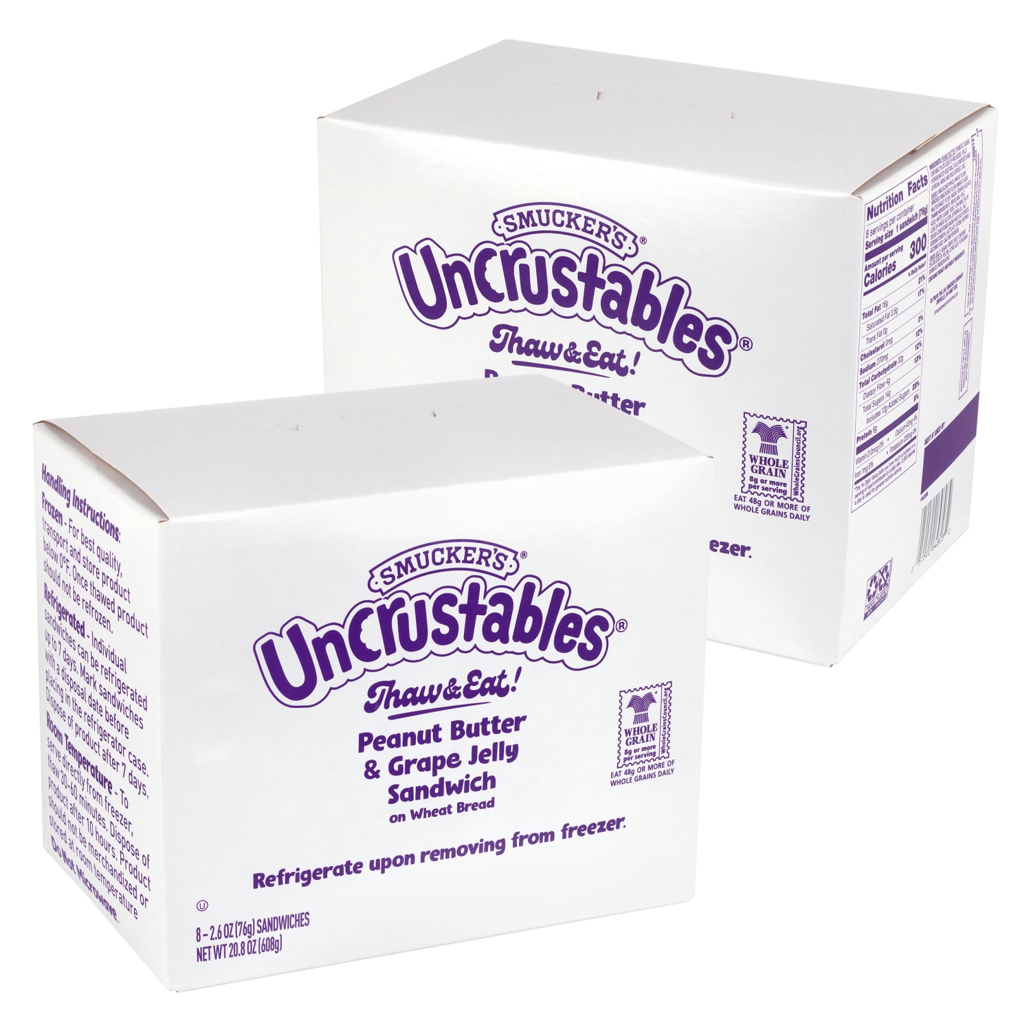 Smuckers Peanut Butter & Grape Wheat Uncrustables, 2.6 Oz, Total Qty 16