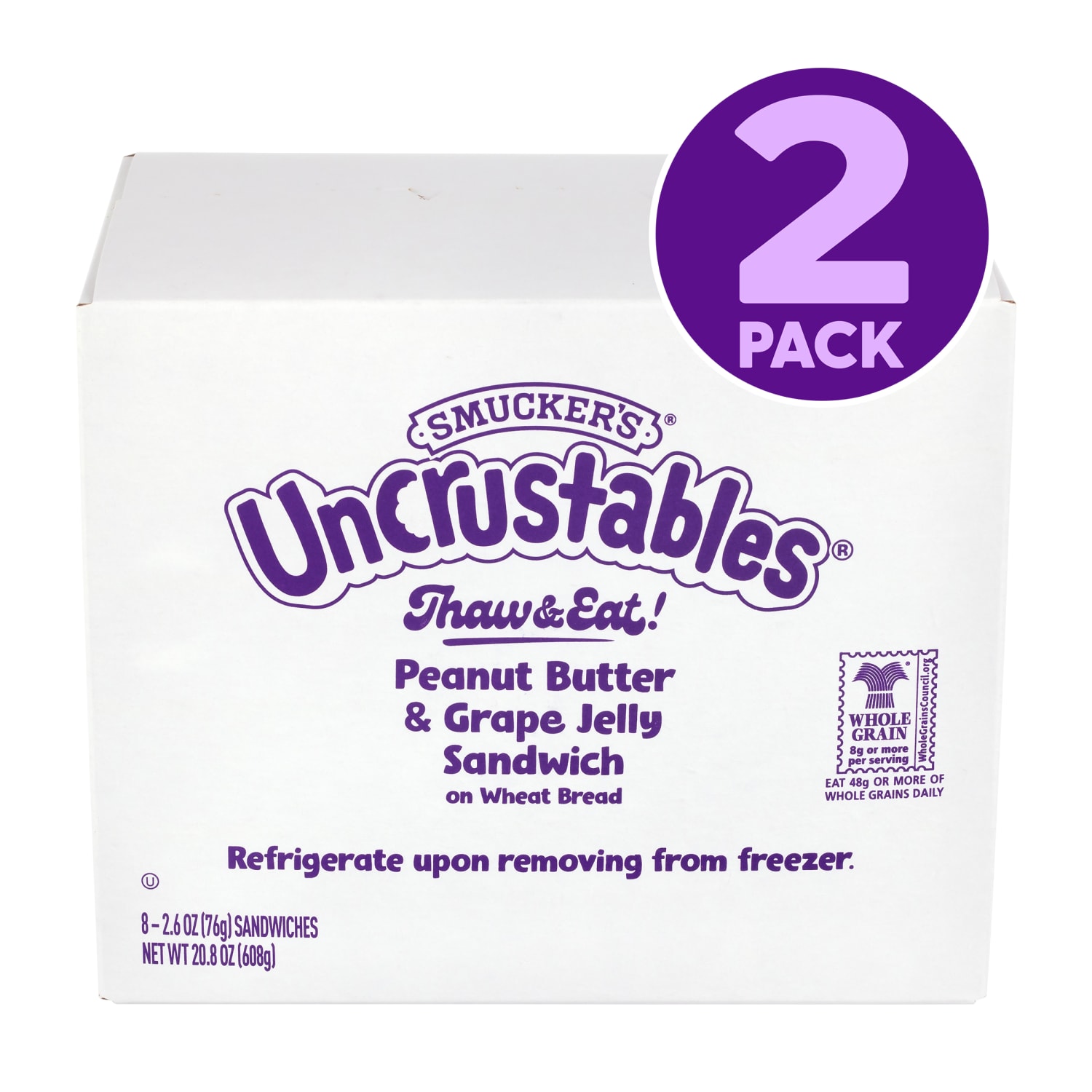 Smuckers Peanut Butter & Grape Wheat Uncrustables, 2.6 Oz, Total Qty 16 - Image 3