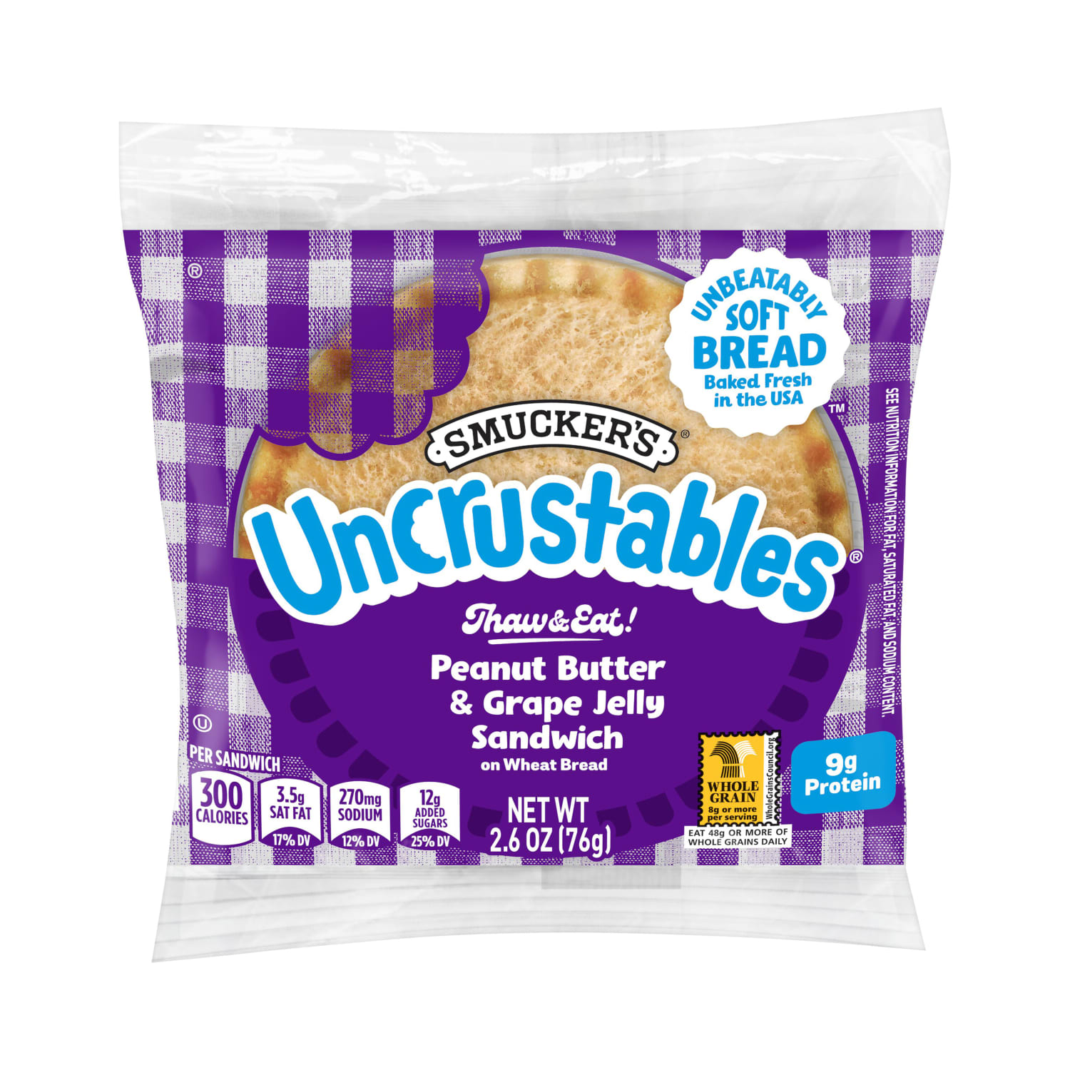 Smuckers Peanut Butter & Grape Wheat Uncrustables, 2.6 Oz, Total Qty 16 - Image 4