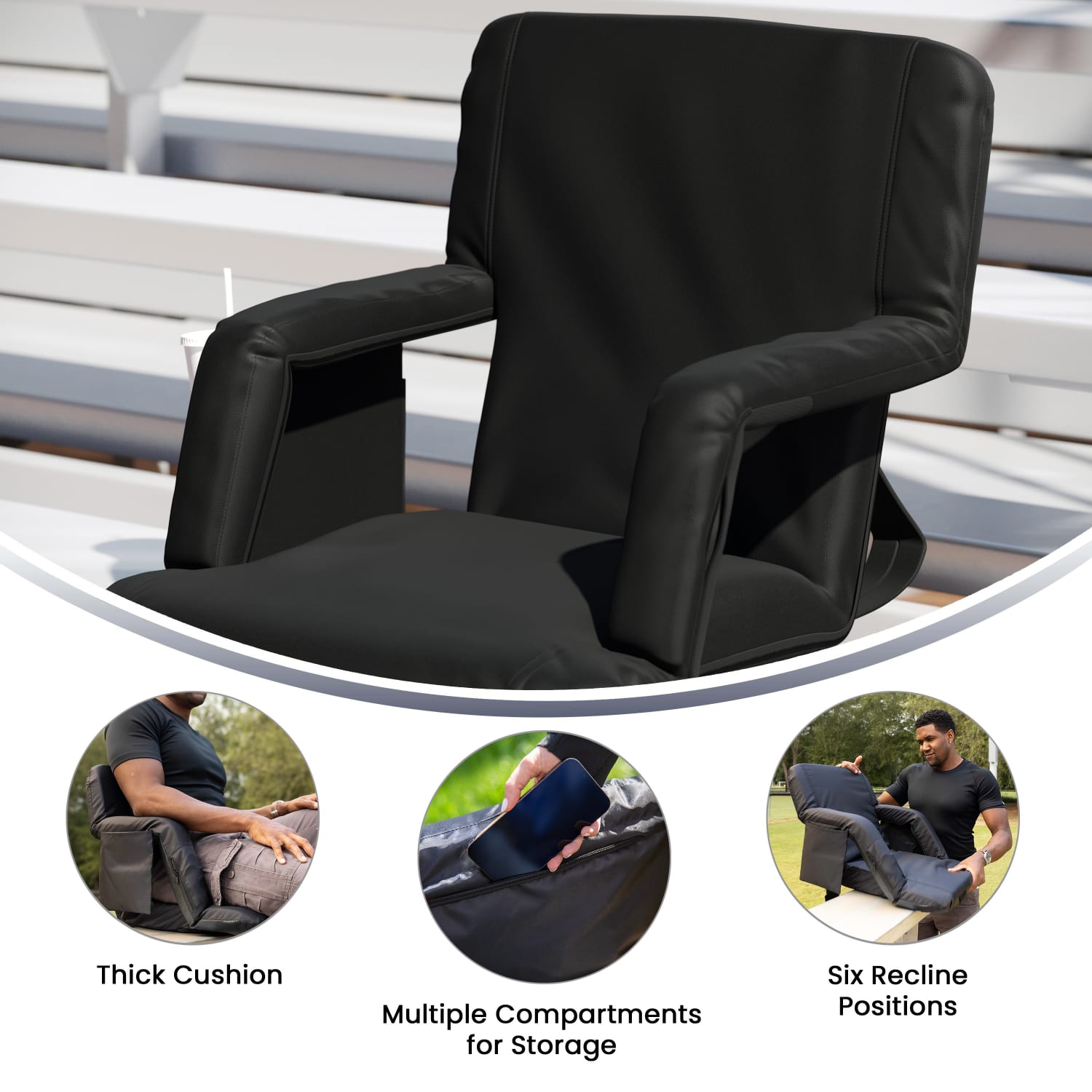 Flash Furniture Reclining Stadium Chair, Black - Image 5
