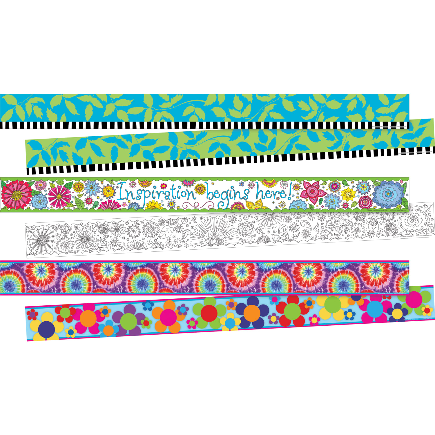 Barker Creek Double-Sided Borders, 3in x 35in, Floral, 12 Strips Per Pack, Set Of 3 Packs