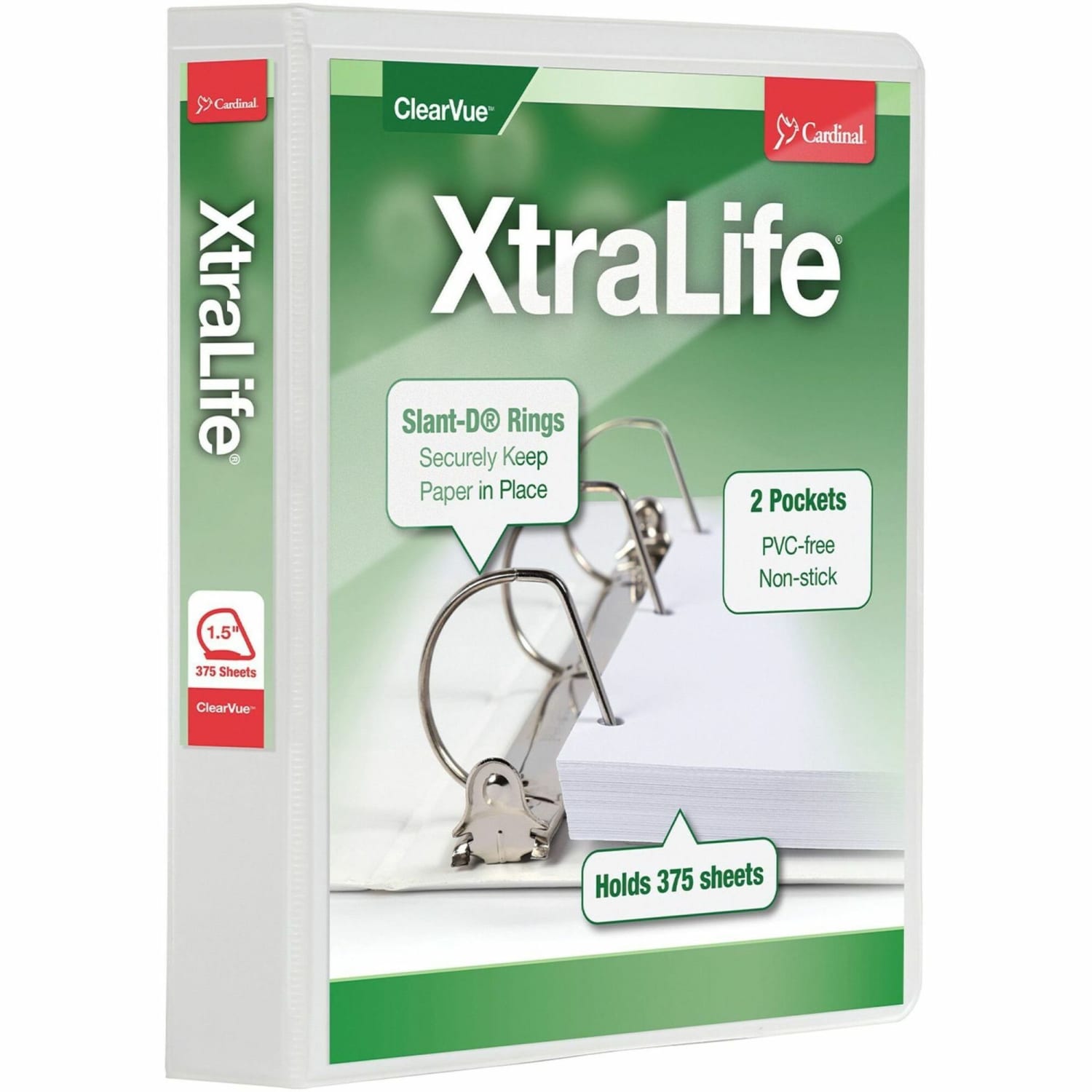 Cardinal XtraLife Locking Slant-D Ring 3-Ring Binder, 1 1/2in D-Rings, White - Image 5
