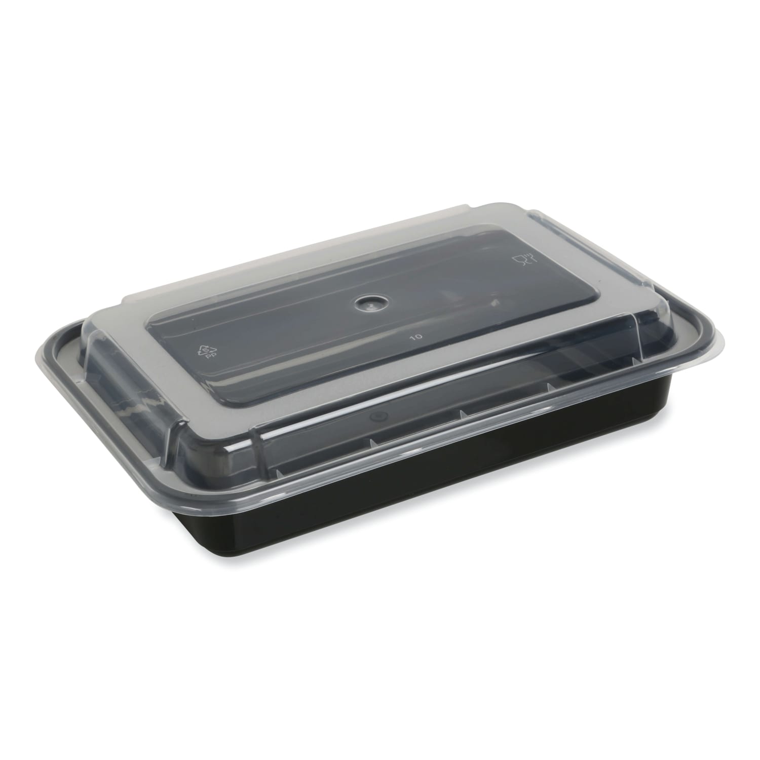 GEN Plastic Food Containers With Lids, 32 Oz, 2-1/4inH x 8-13/16inW x 6-1/16inD, Black/Clear, Pack Of 150 Containers