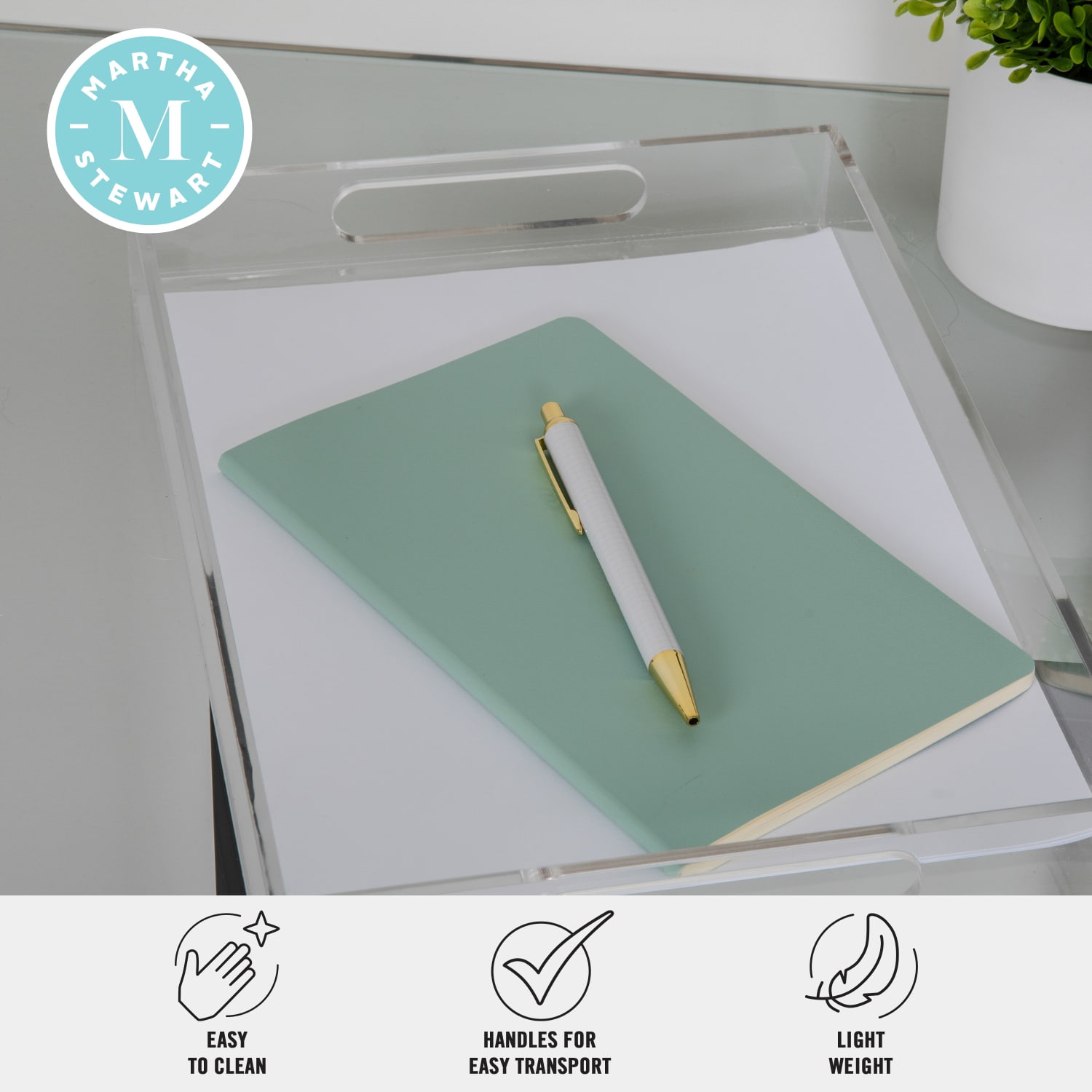 Martha Stewart Brody Acrylic Letter Tray Office Desktop Organizer With Handles, 1-1/2inH x 8-3/4inW x 12-3/4inD, Clear - Image 4