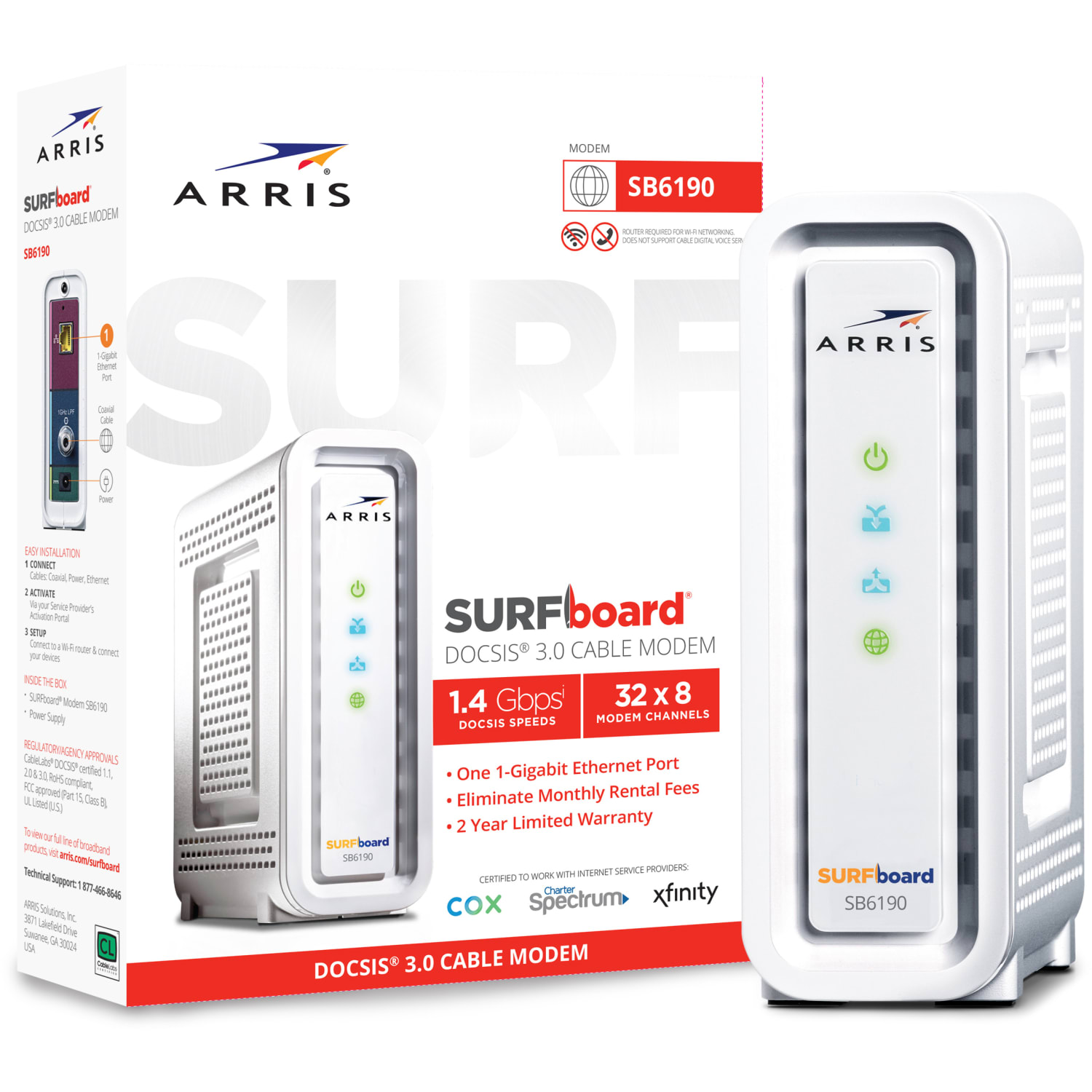 ARRIS SURFboard SB6190 Cable Modem, White - Image 3