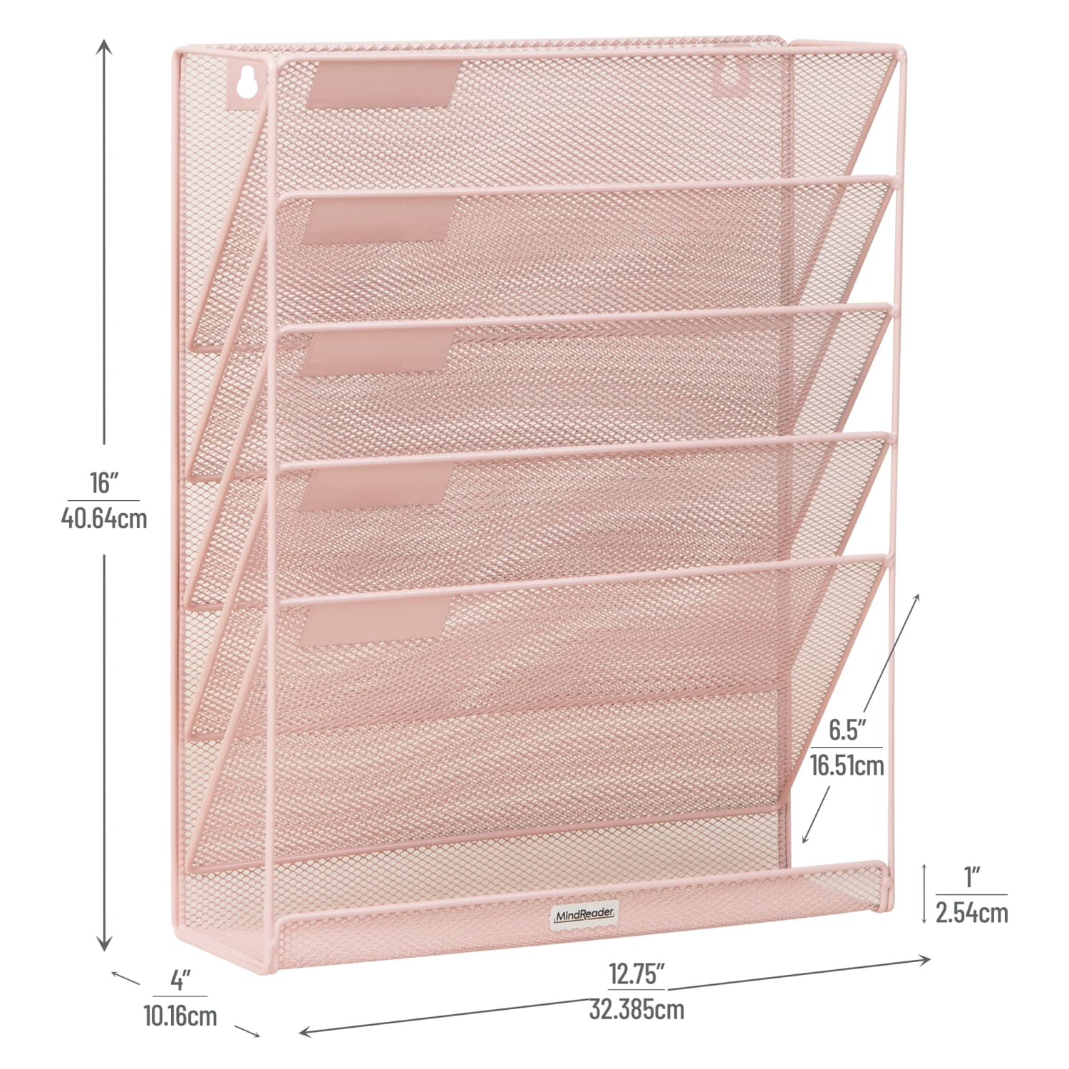 Mind Reader 5-Tier Vertical File Storage Basket, 16inH x 4in W x 12-3/4in D, Pink - Image 4