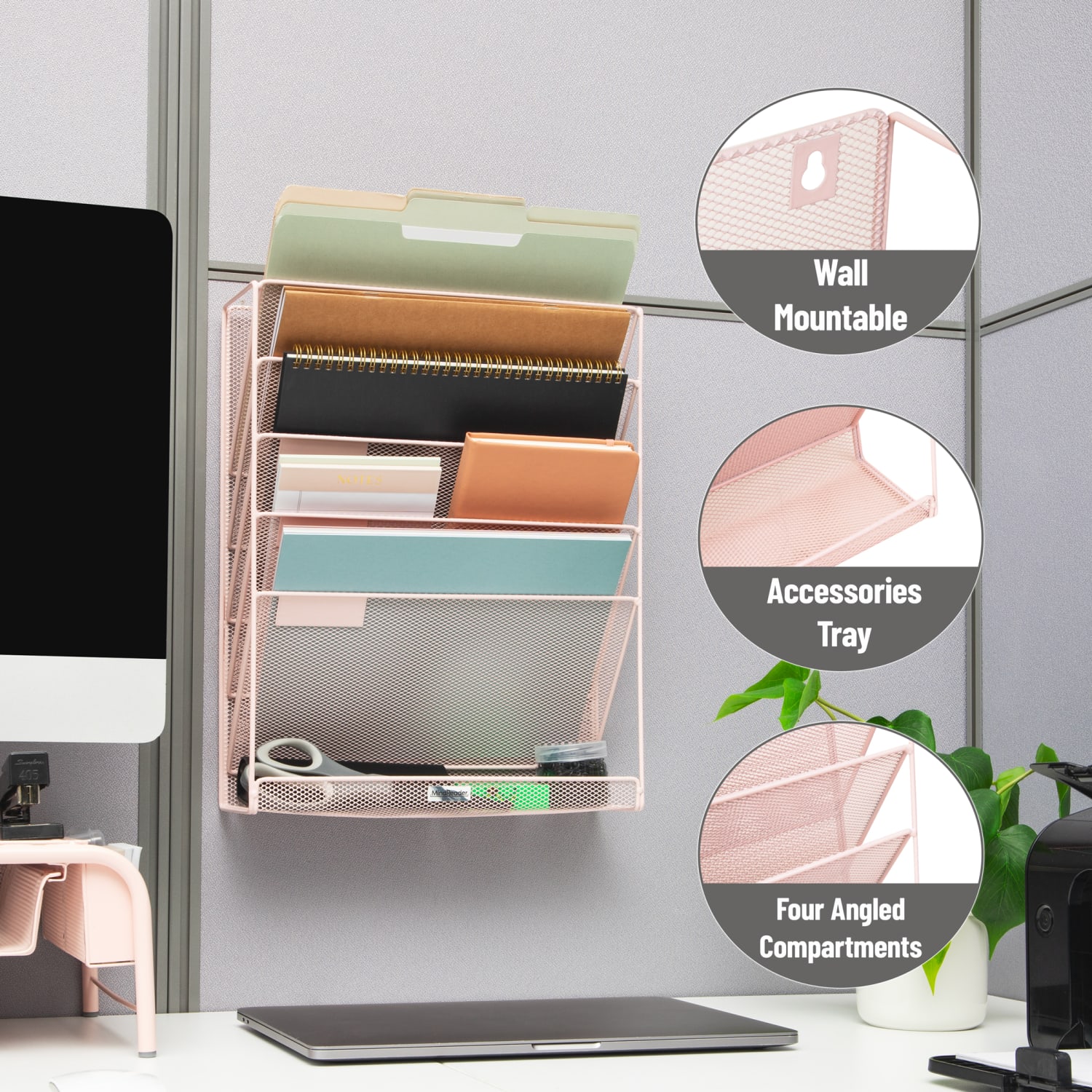 Mind Reader 5-Tier Vertical File Storage Basket, 16inH x 4in W x 12-3/4in D, Pink - Image 5