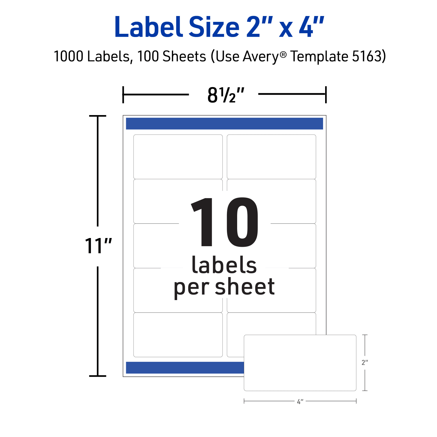 Avery TrueBlock Shipping Labels With Sure Feed Technology, 5163, Rectangle, 2in x 4in, White, Pack Of 1,000 - Image 6
