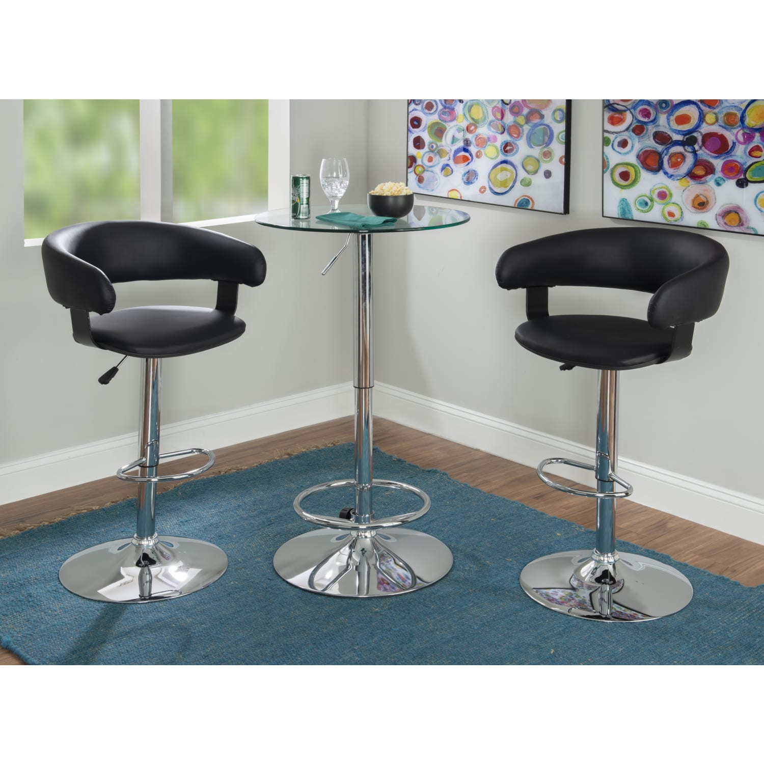 Powell Barrel Back Adjustable Bar Stool, Black/Chrome - Image 4
