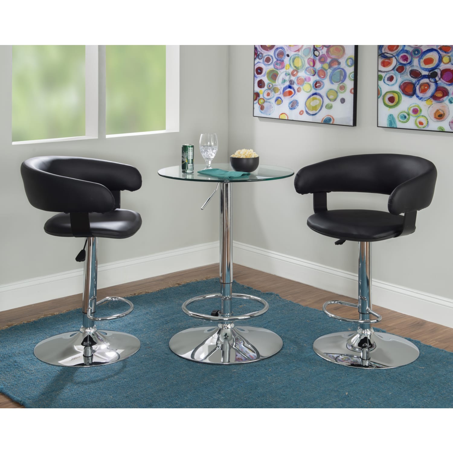 Powell Barrel Back Adjustable Bar Stool, Black/Chrome - Image 5