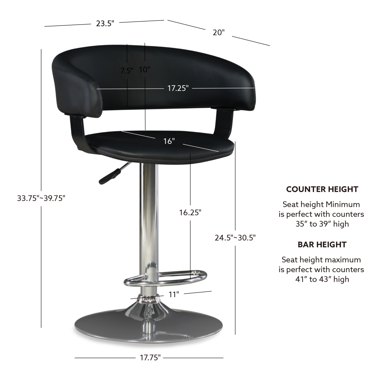Powell Barrel Back Adjustable Bar Stool, Black/Chrome - Image 6