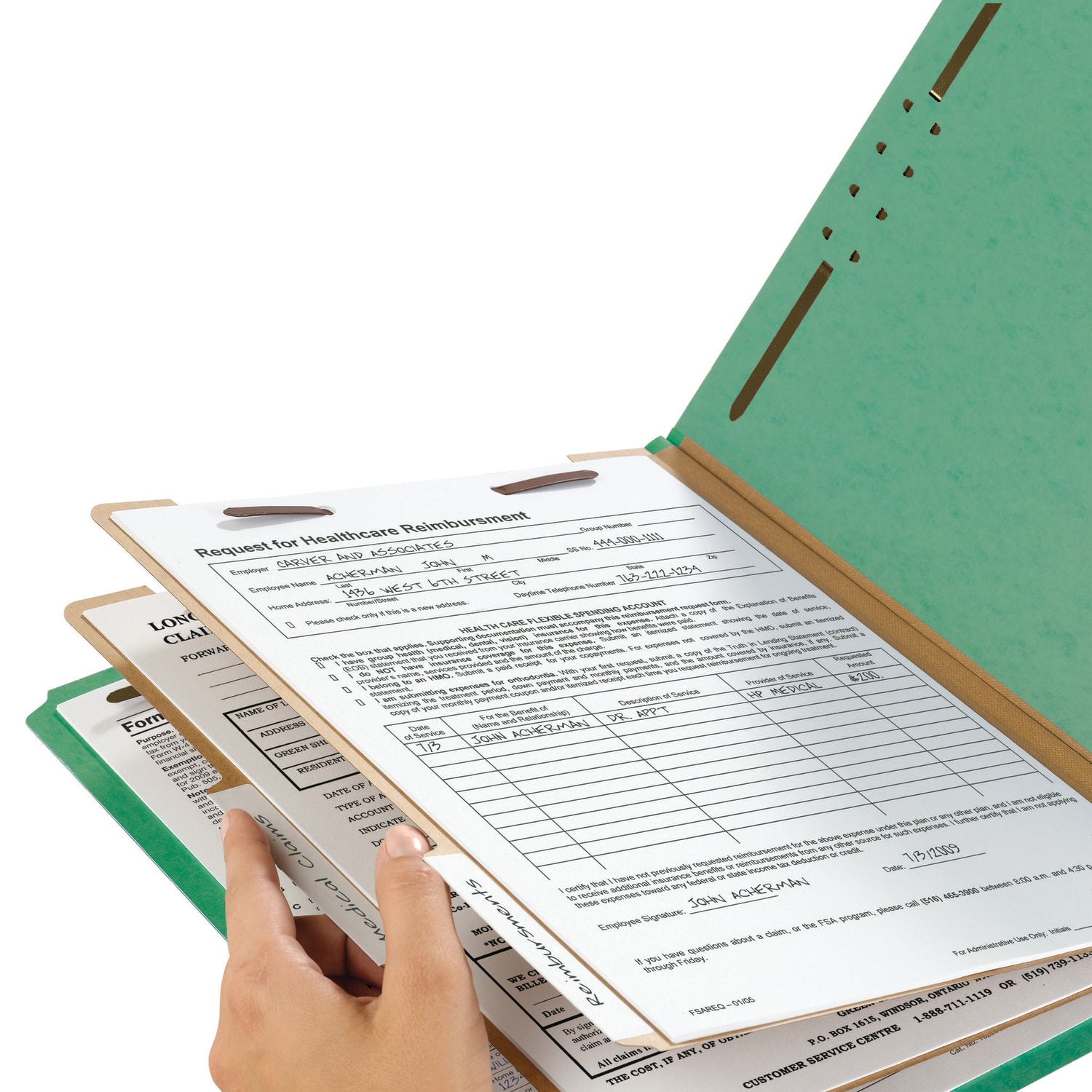 Smead Pressboard Classification Folders, 2 Dividers, Legal Size, 100% Recycled, Green, Pack Of 5 - Image 4