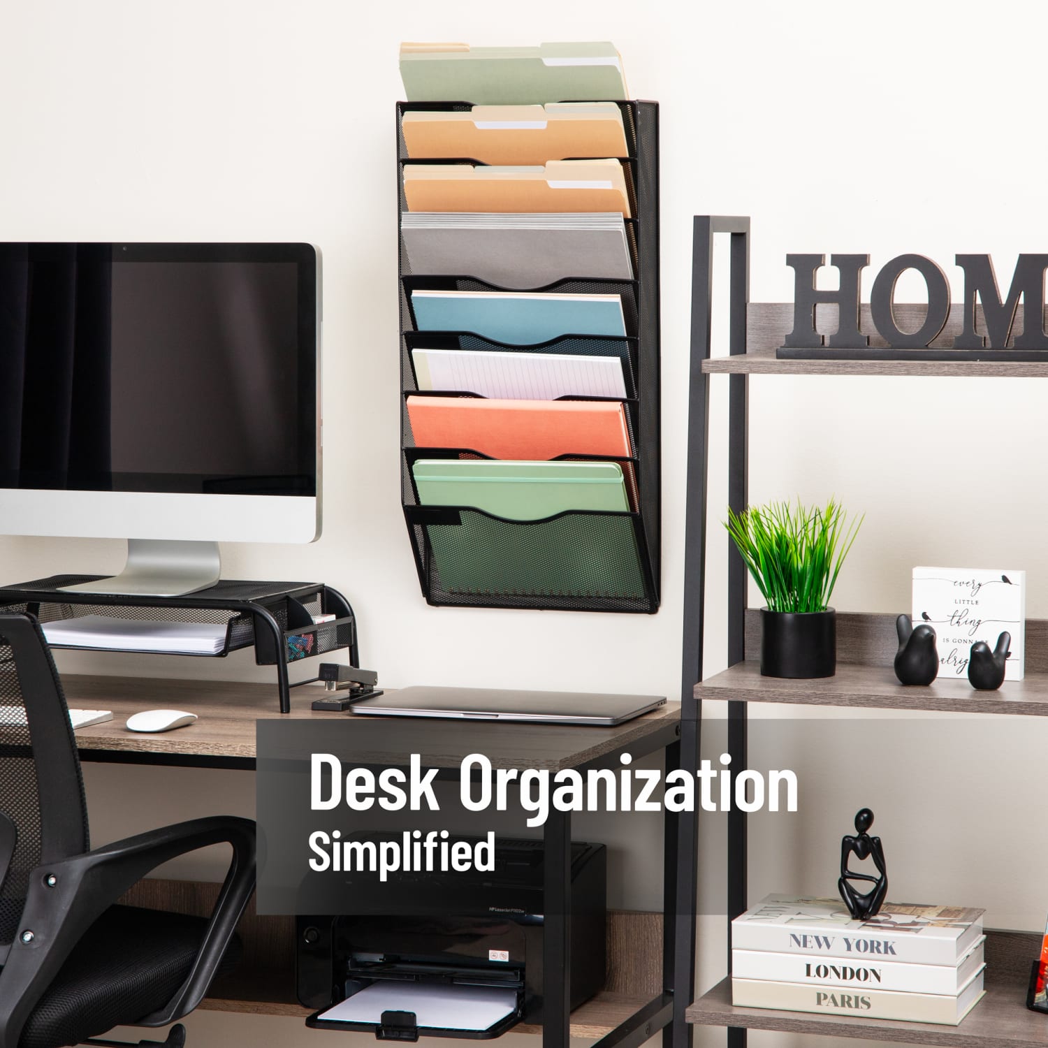 Mind Reader 8-Pocket Wall File Organizer, 26-1/4inH x 4inW x 13inD, Black - Image 3