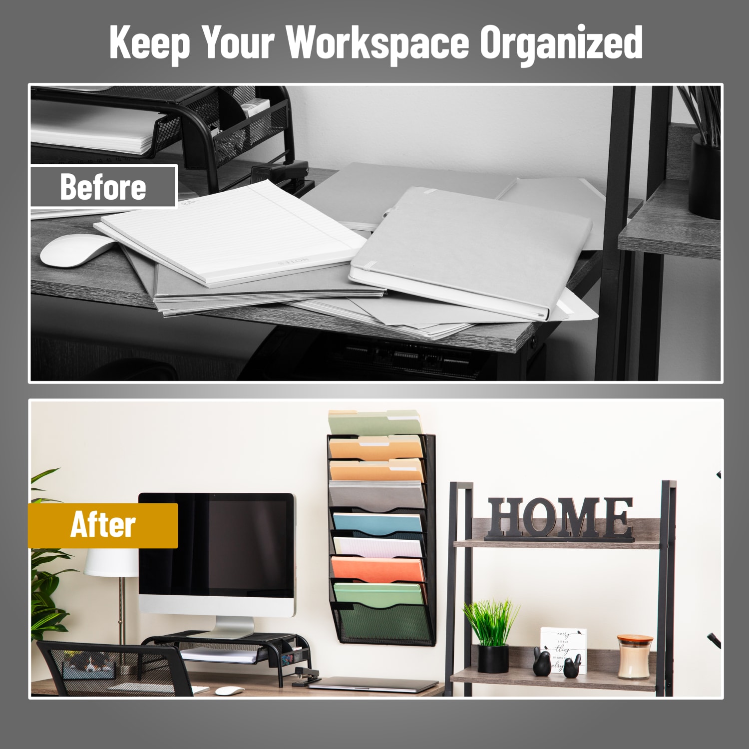 Mind Reader 8-Pocket Wall File Organizer, 26-1/4inH x 4inW x 13inD, Black - Image 5