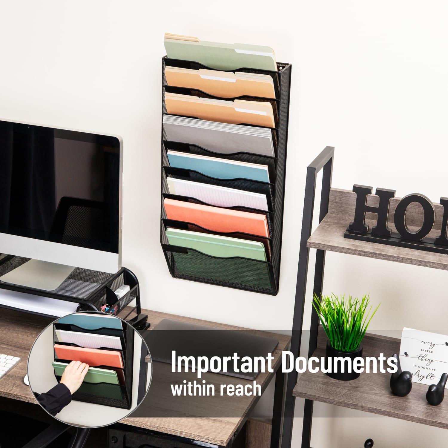 Mind Reader 8-Pocket Wall File Organizer, 26-1/4inH x 4inW x 13inD, Black - Image 6