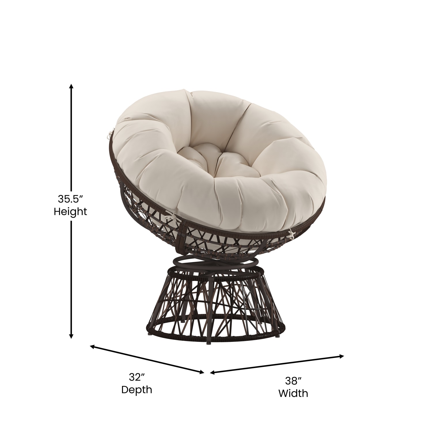 Flash Furniture Bowie Comfort Series Swivel Patio Chair With Cushion, Beige/Brown - Image 6