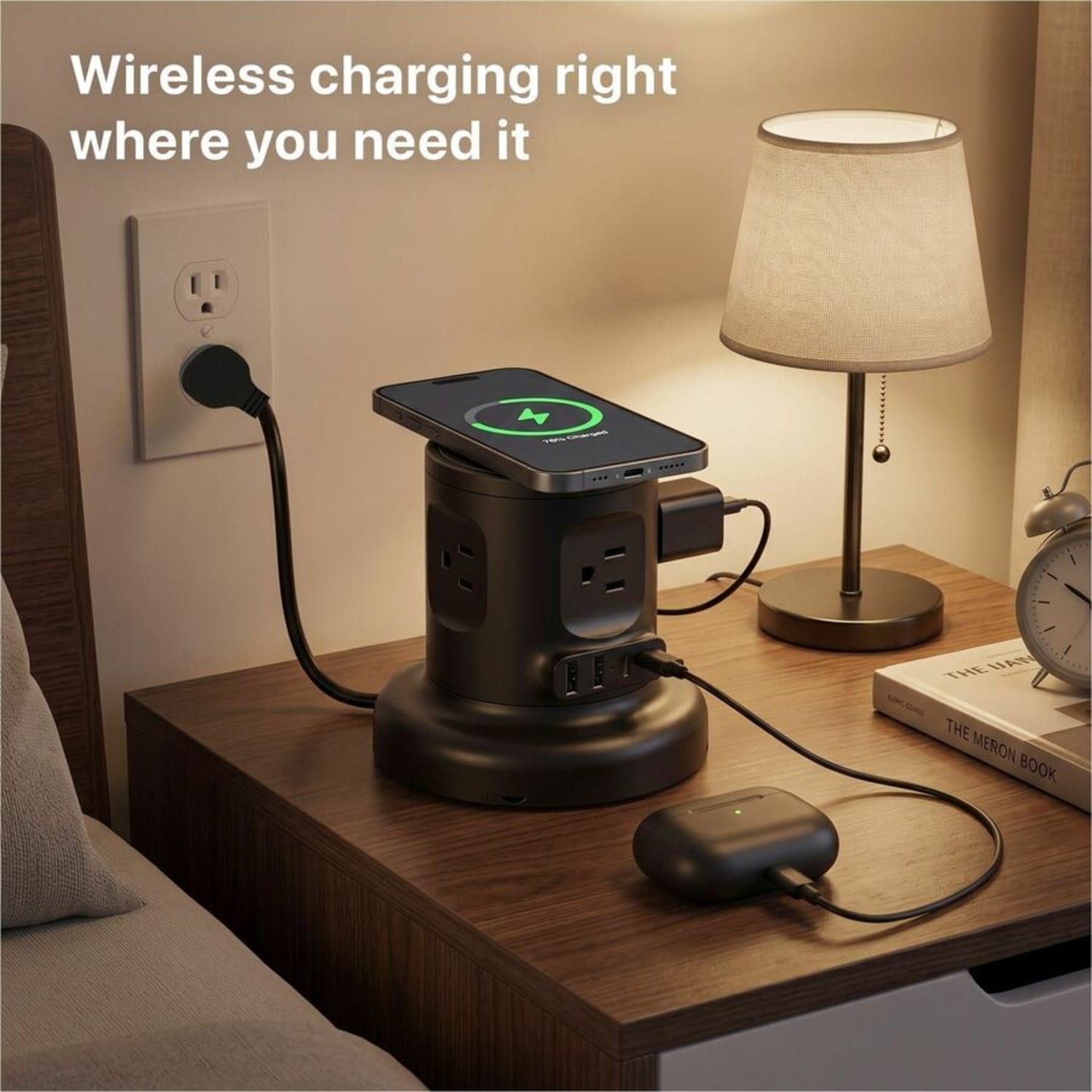 Uncaged Ergonomics Wireless Retractable Power Strip, WRPS2BLACK - Image 3
