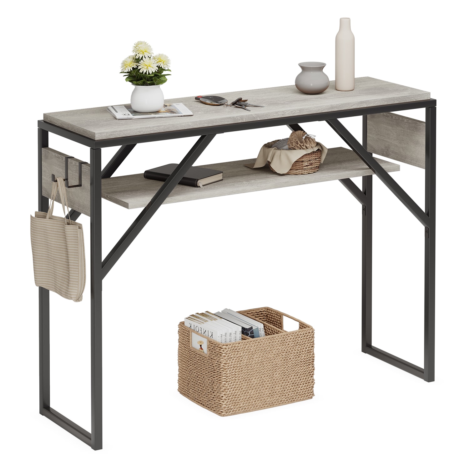 Bestier Small Rectangular Console Table With 2 Storage Shelves, 29-15/16inH x 39-3/8inW x 11-13/16inD, Retro Gray/Black - Image 3