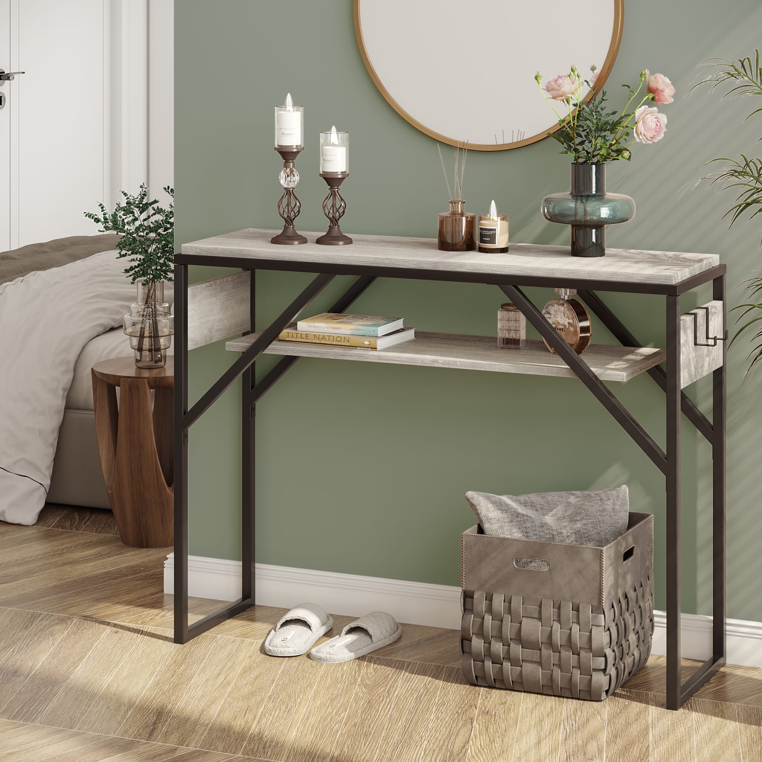 Bestier Small Rectangular Console Table With 2 Storage Shelves, 29-15/16inH x 39-3/8inW x 11-13/16inD, Retro Gray/Black - Image 6