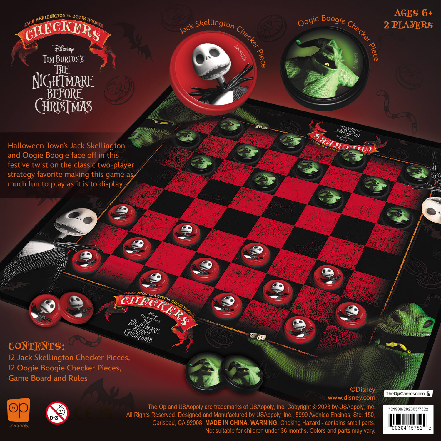 USAopoly Checkers Game, Disney Tim Burton The Nightmare Before Christmas, Grades 3 To 12 - Image 5
