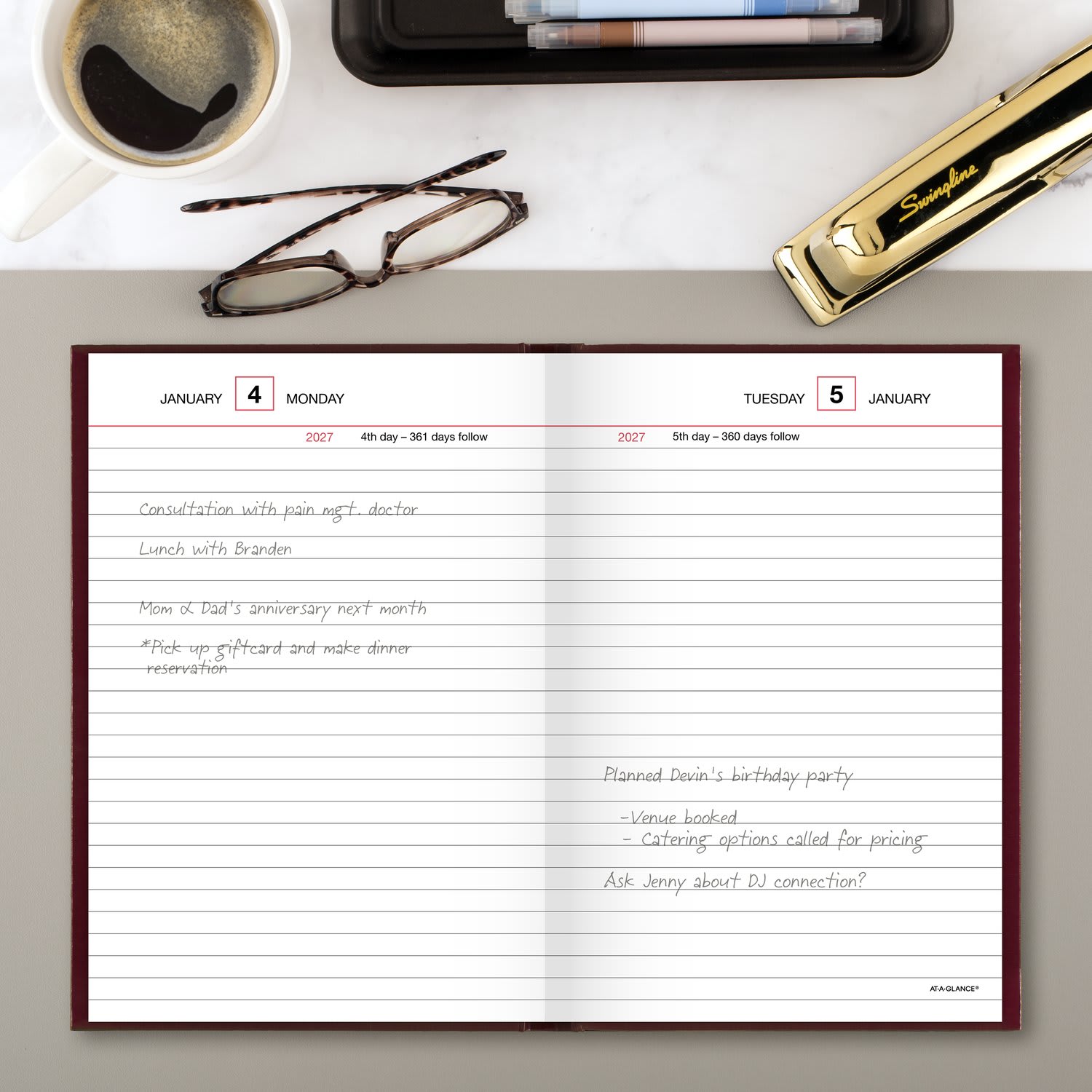 AT-A-GLANCE Standard Diary 2027 Daily Reminder, Red, Small, 5in x 7 1/2in - Image 3