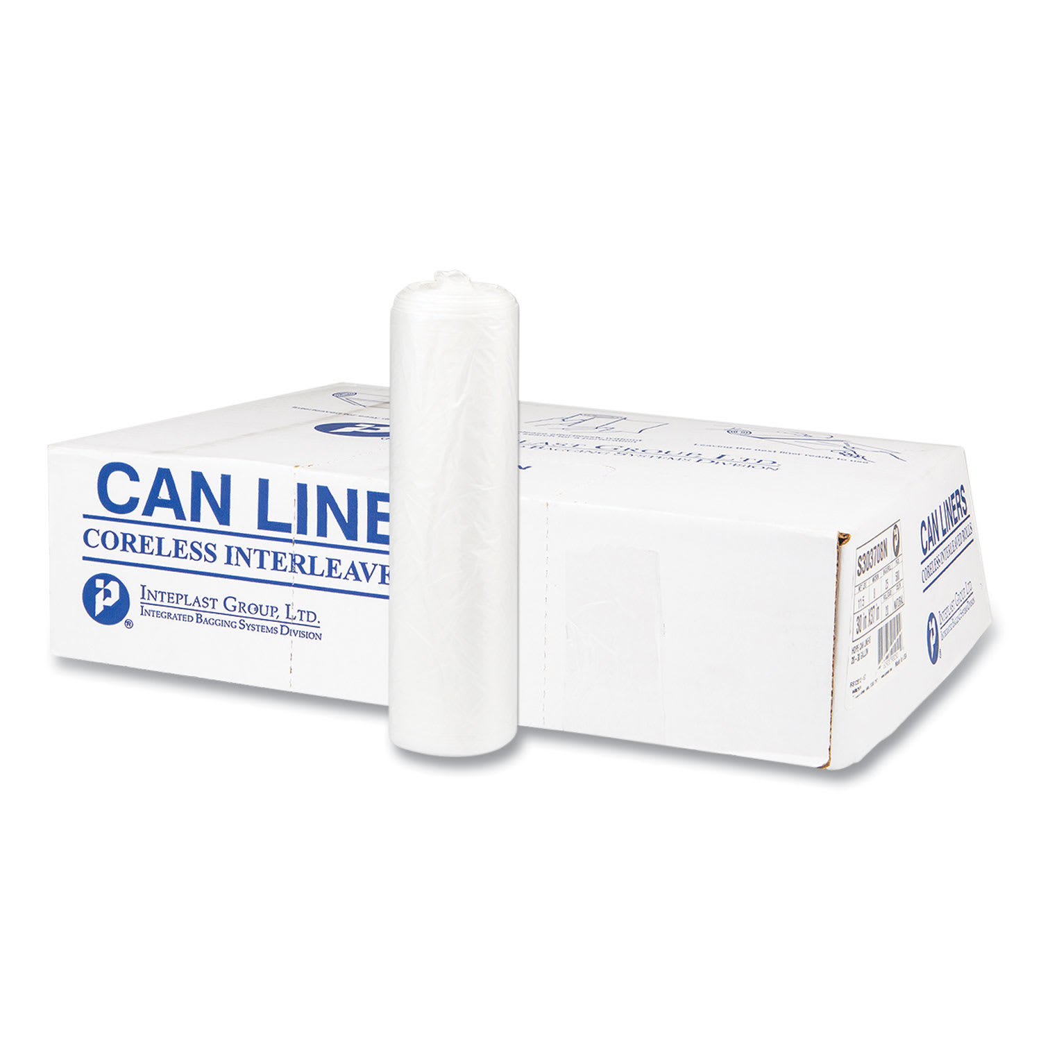 Interplast Group High Density Commercial Can Liners, 56 gal, 22 mic, 43in x 48in, Natural, Interleaved Roll, 25 Bags/Roll, 8 Rolls/Carton