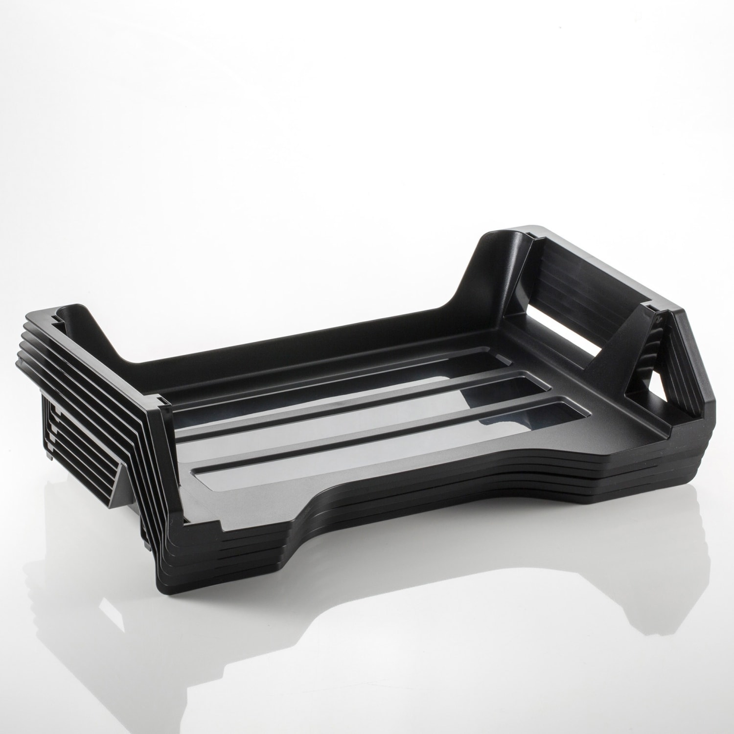 Officemate 26212 Achieva Side Load Letter Tray, Recycled, 6/ PK, Black - 6 Tier(s) - 15in Height x 15.1in Width x 8.9in Depth - Compact, Stackable, Handle, Portable - 30% Recycled - Black - Plastic - 6 / Pack - Image 3