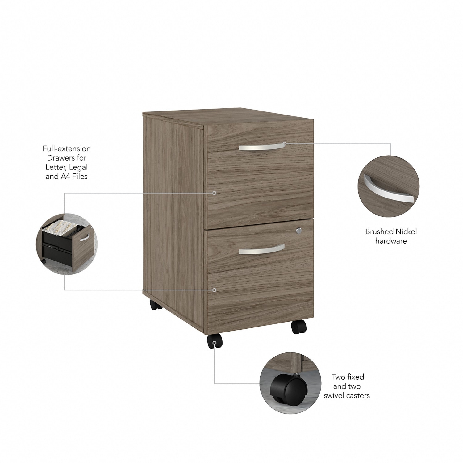 Bush Business Furniture Studio C 21inD Vertical 2-Drawer Mobile File Cabinet, Modern Hickory, Delivery - Image 4