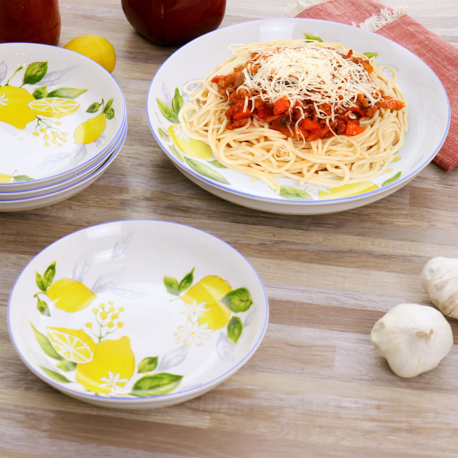 Gibson Home Medona 5-Piece Round Fine Ceramic Pasta Bowl Set, Yellow - Image 5