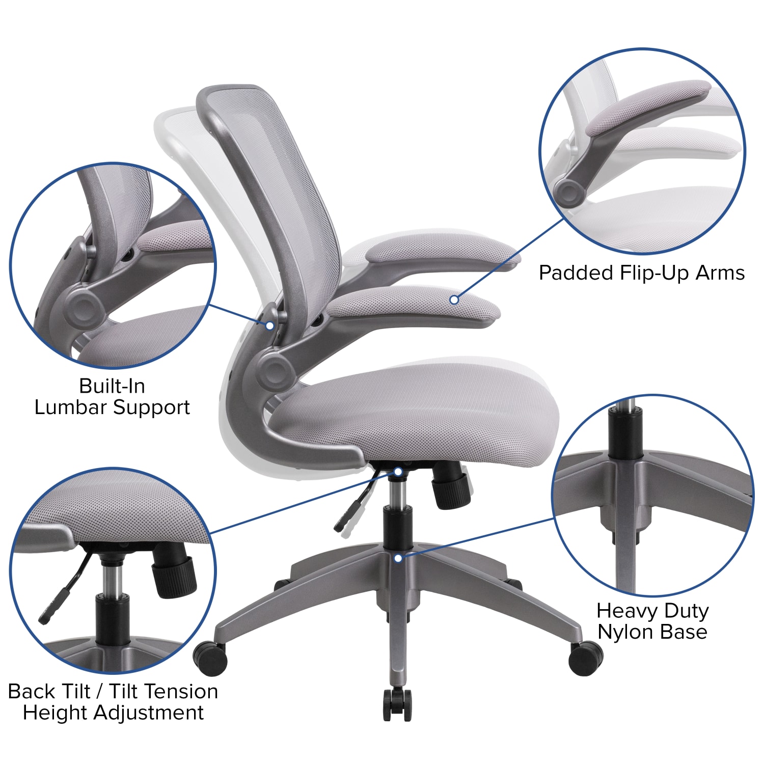 Flash Furniture Ergonomic Mesh Mid Back Task Chair Gray PopularChairscom