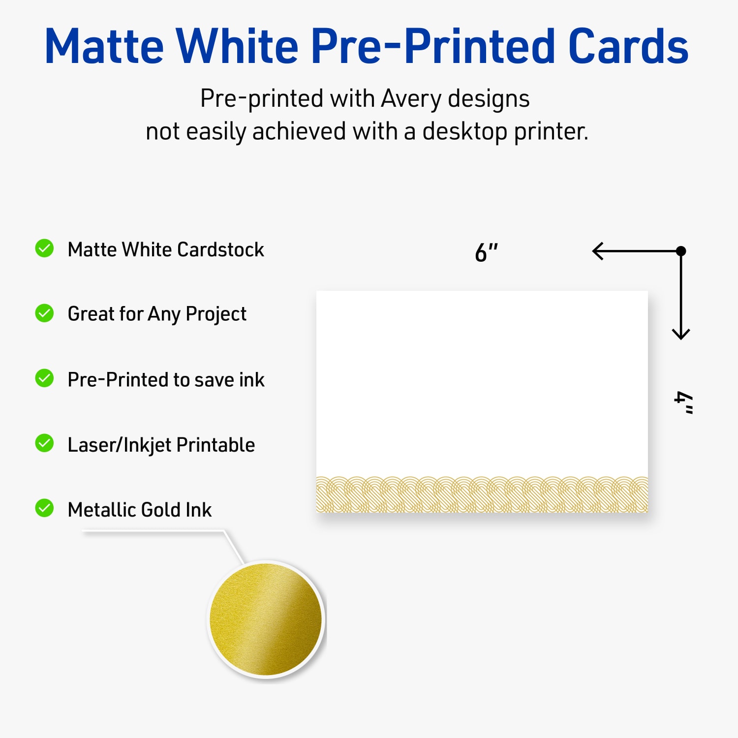 Avery Printable Postcards With Sure Feed Technology, 4in x 6in, Matte White With Preprinted Gold Lace Trim Pattern, Pack Of 20 - Image 4