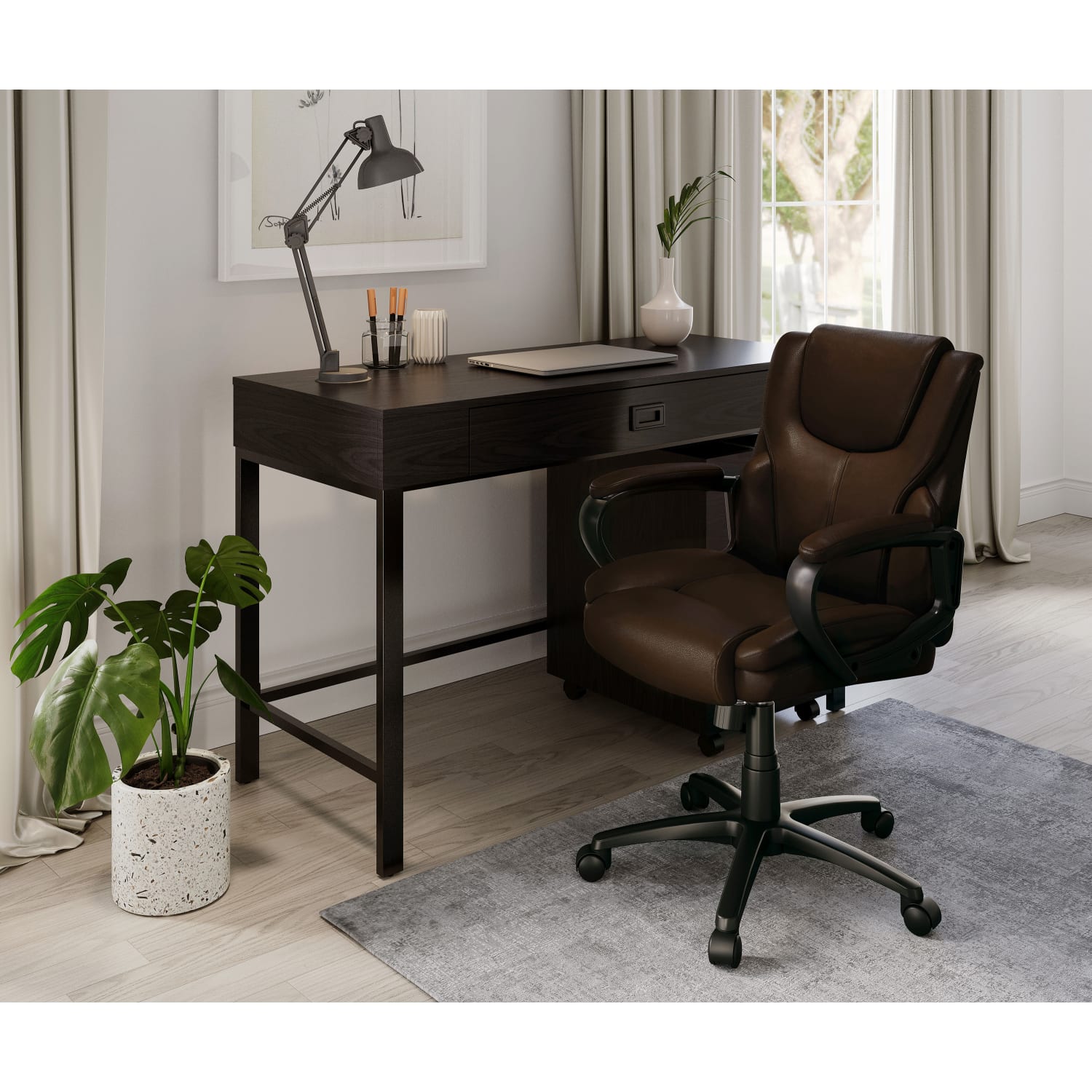 Realspace Mayhart Vinyl Mid Back Office Chair BrownBlack BIFMA Compliant PopularChairscom