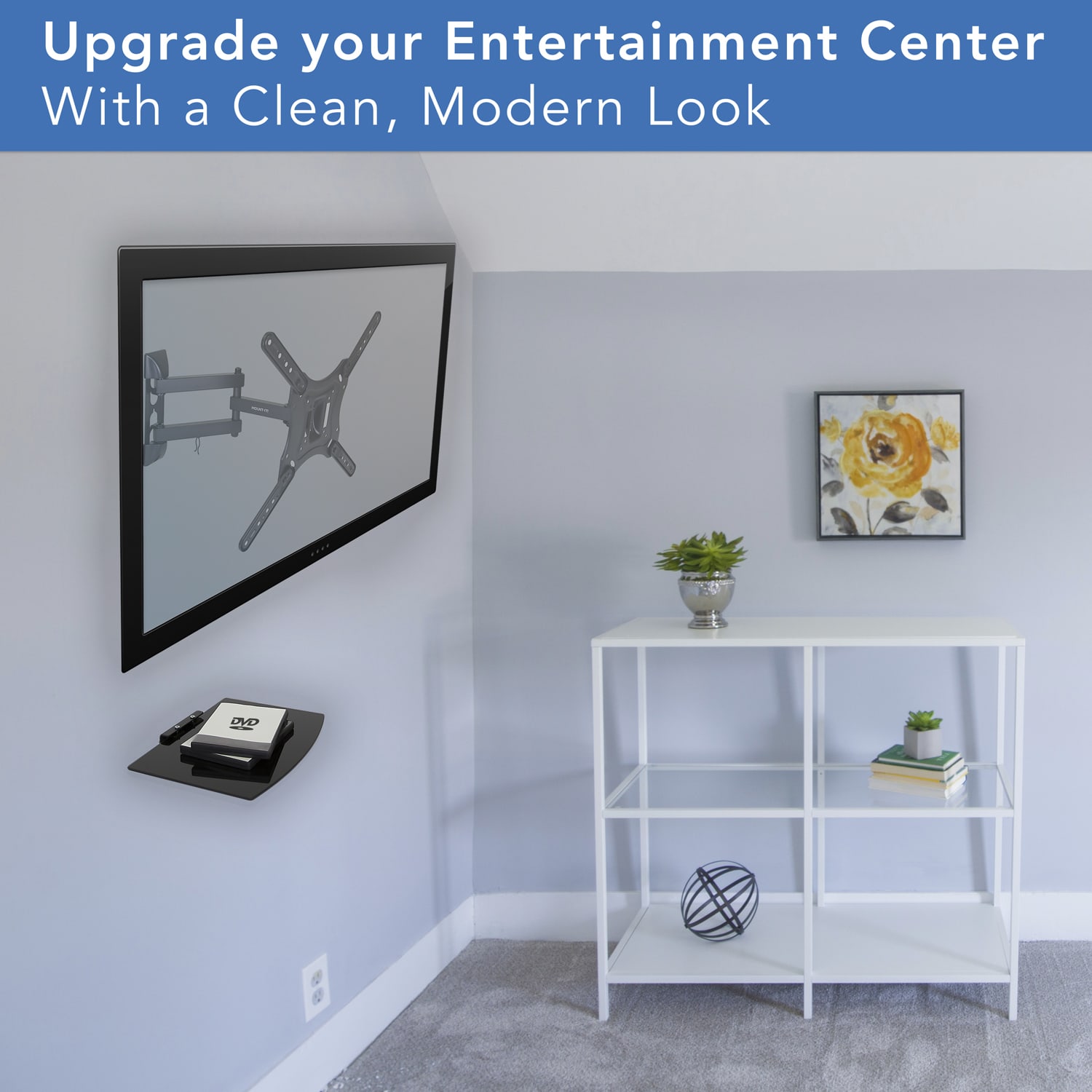 Mount-It! MI-894 TV Mount With AV Shelf, Black - Image 6
