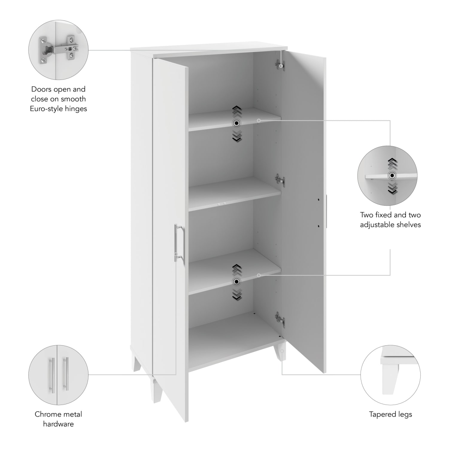 Bush Furniture Somerset Tall Storage Cabinet With Doors And Shelves, White, Standard Delivery - Image 4