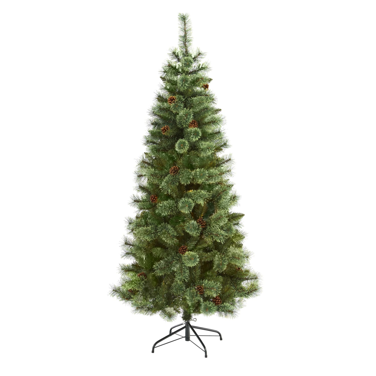 Nearly Natural White Mountain Pine 72inH Artificial Christmas Tree With Bendable Branches, 72inH x 24inW x 24inD, Green