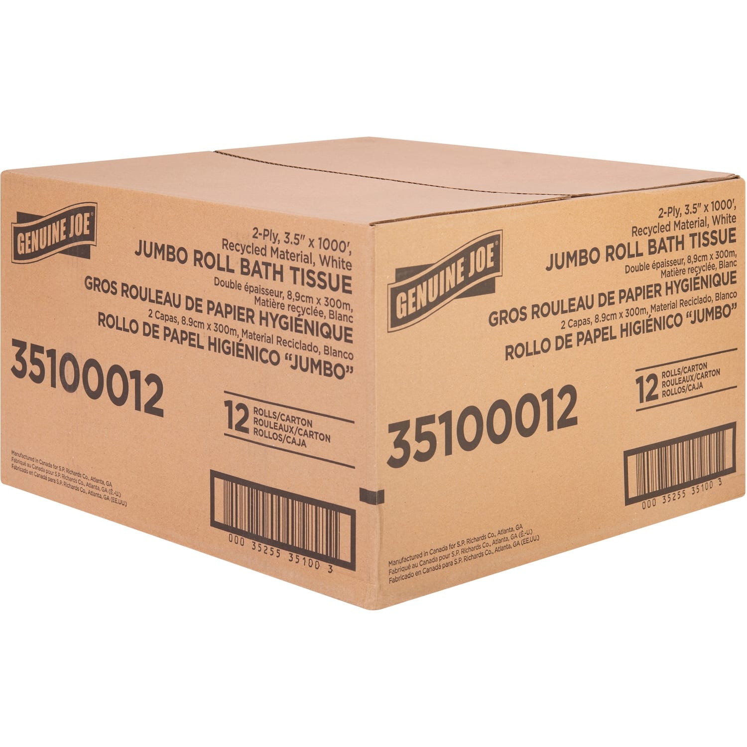 Genuine Joe Jumbo Jr Dispenser Bath Tissue Roll - 2 Ply - 3.50in x 1000 ft - 8.88in Roll Diameter - White - Fiber - 12 / Carton - Image 4