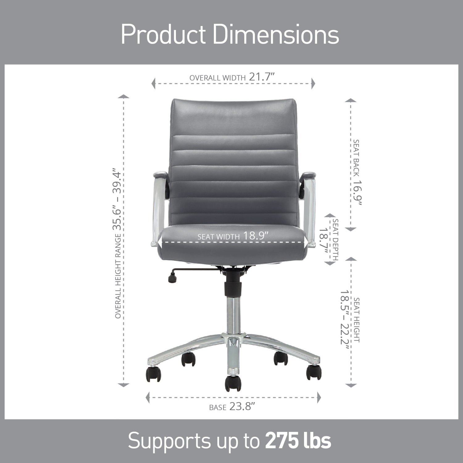 Realspace Modern Comfort Winsley Bonded Leather Mid Back Manager Office Chair GrayChrome BIFMA Compliant PopularChairscom