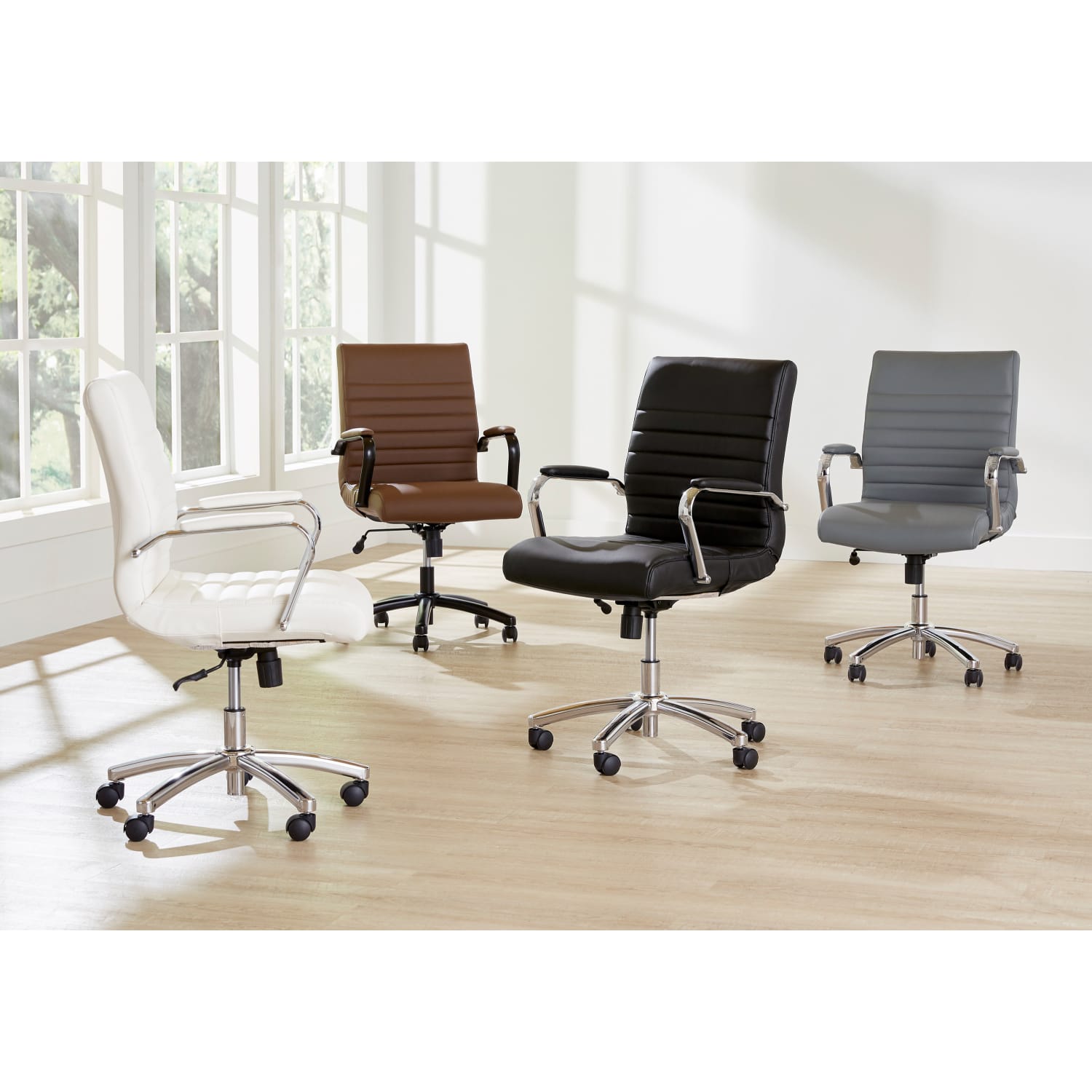 Realspace Modern Comfort Winsley Bonded Leather Mid Back Manager Office Chair GrayChrome BIFMA Compliant PopularChairscom