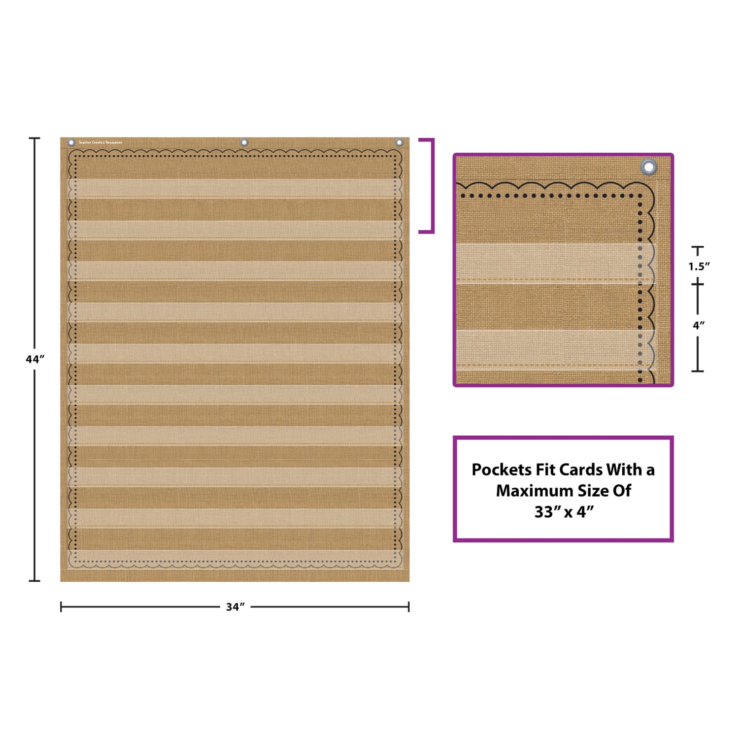 Teacher Created Resources 10-Pocket Pocket Chart, 34in x 44in, Burlap - Image 3