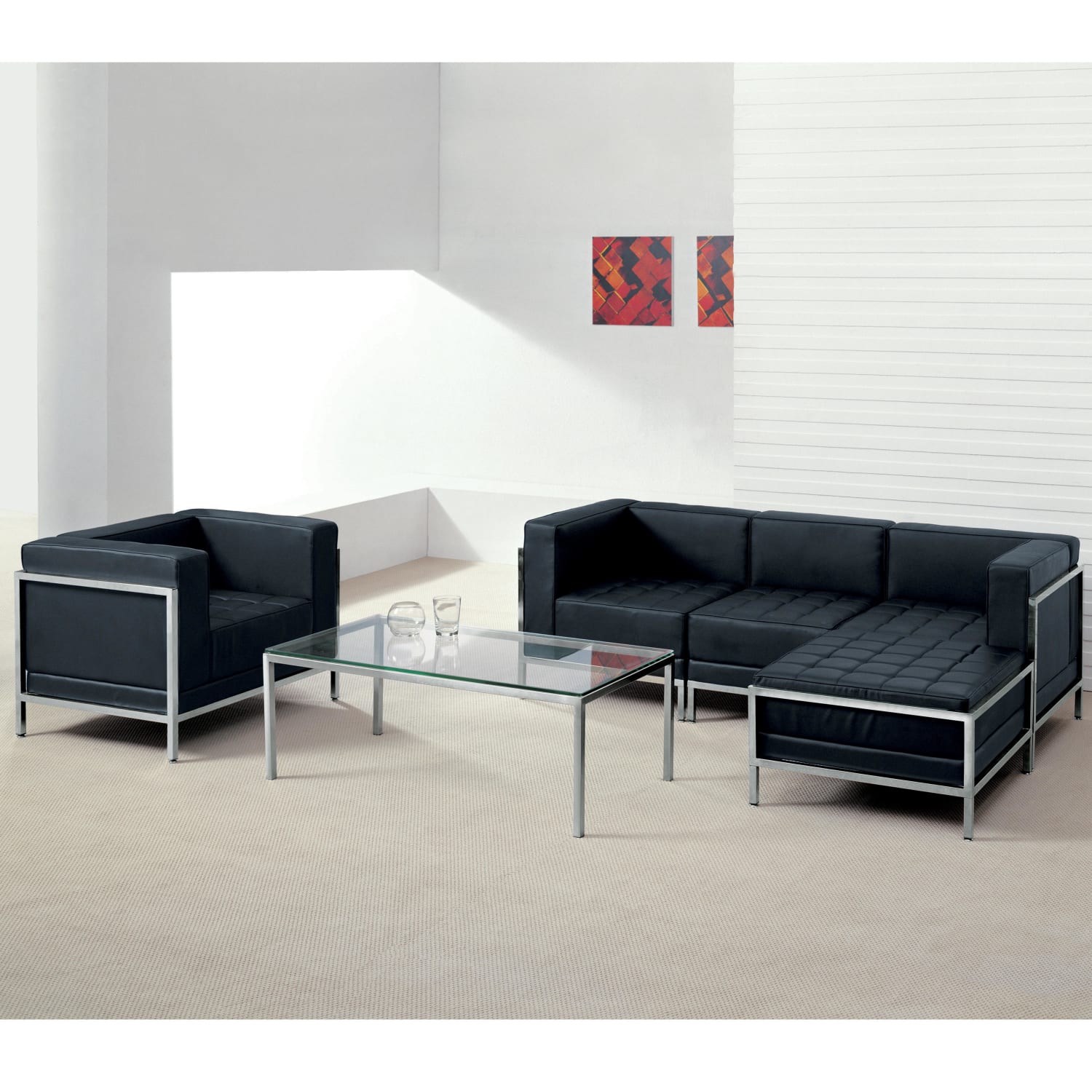 Flash Furniture HERCULES Imagination Series Contemporary Modular Left Corner Chair with Quilted Tufted Seat and Encasing Frame Black PopularChairscom