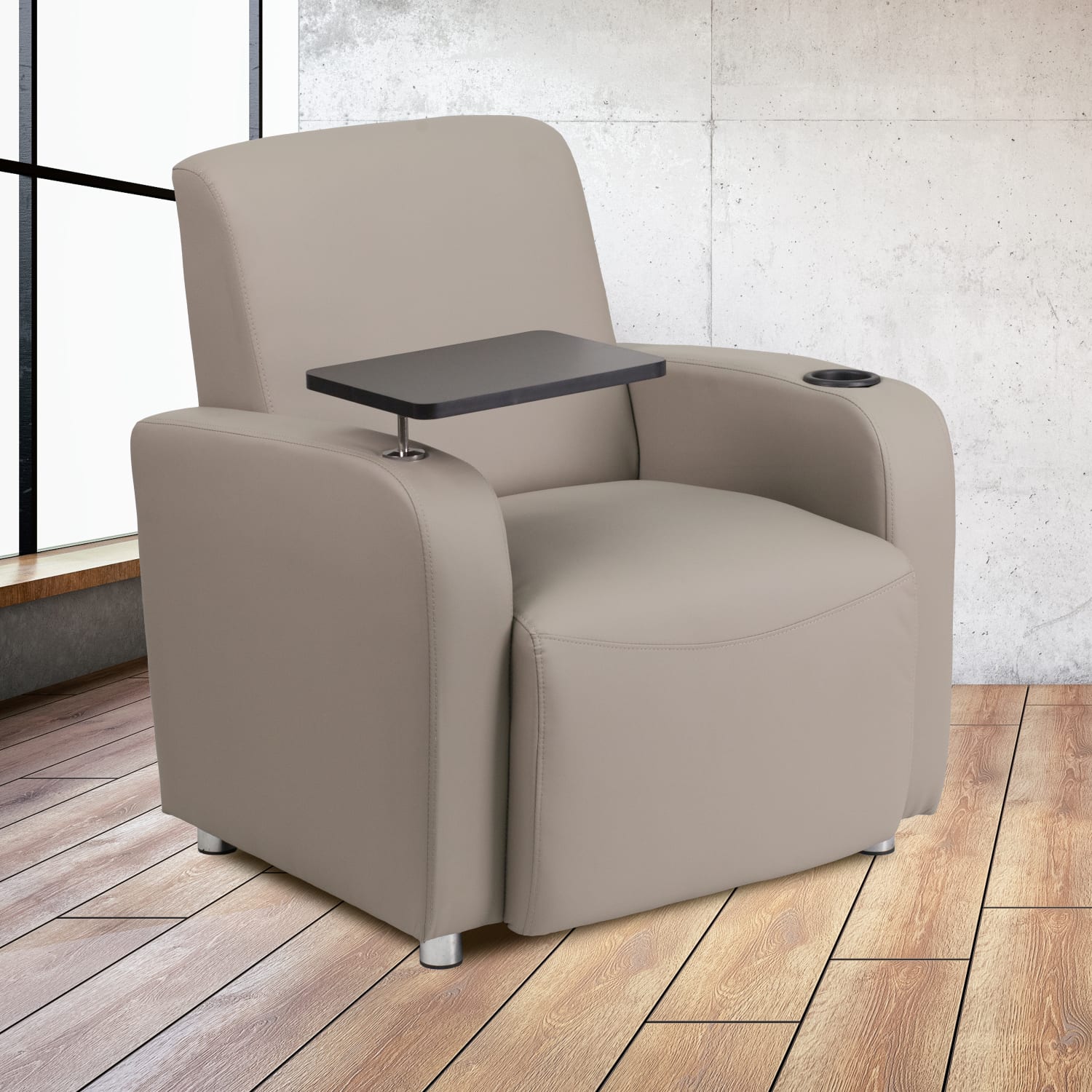 Flash Furniture LeatherSoft Faux Leather Guest Chair With Tablet Arm, Goldvein/Gray