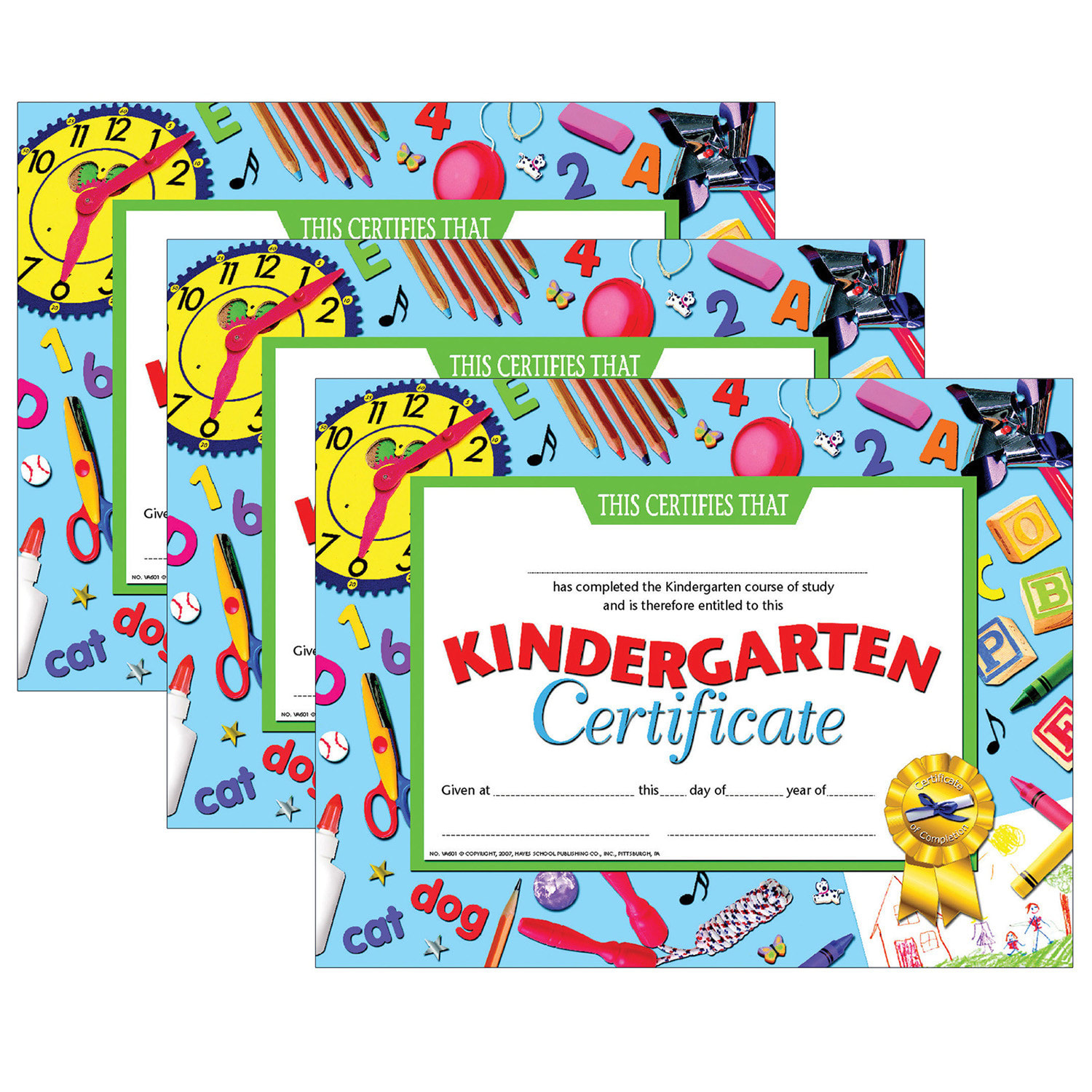Hayes Publishing Kindergarten Certificate, 8.5in x 11in, 30 Per Pack, Set Of 3 Packs, HVA6013