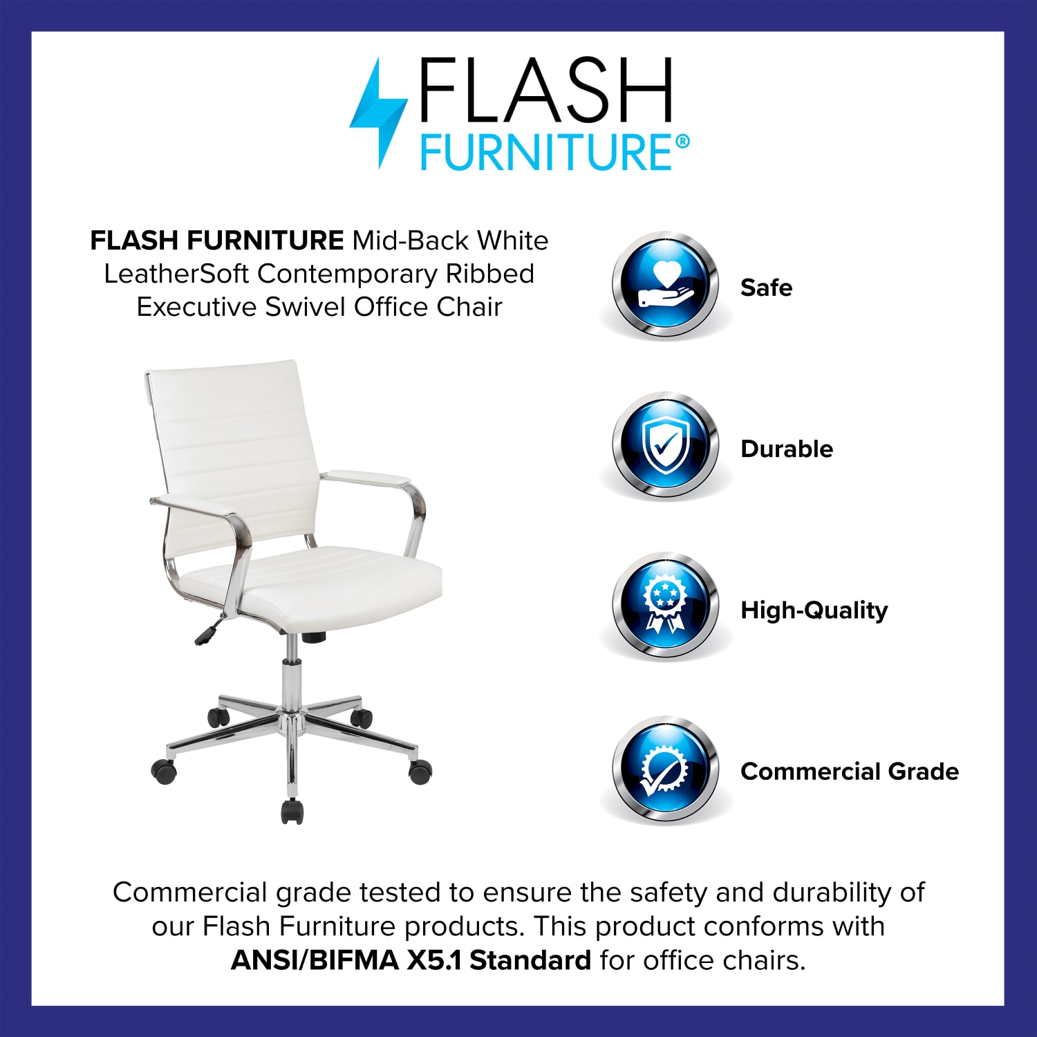 Flash Furniture LeatherSoft Faux Leather Mid-Back Executive Swivel Office Chair, White - Image 5