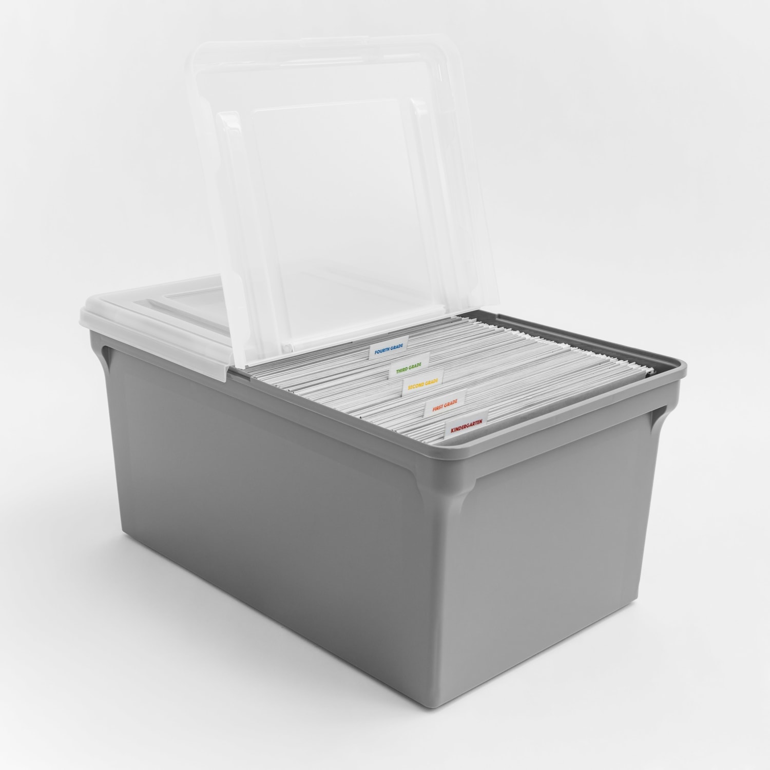 Iris Plastic Letter-Sized Split Lid File Box, 44 Quart, 24inL x 20-1/16inW x 16-3/16inH, Gray - Image 4