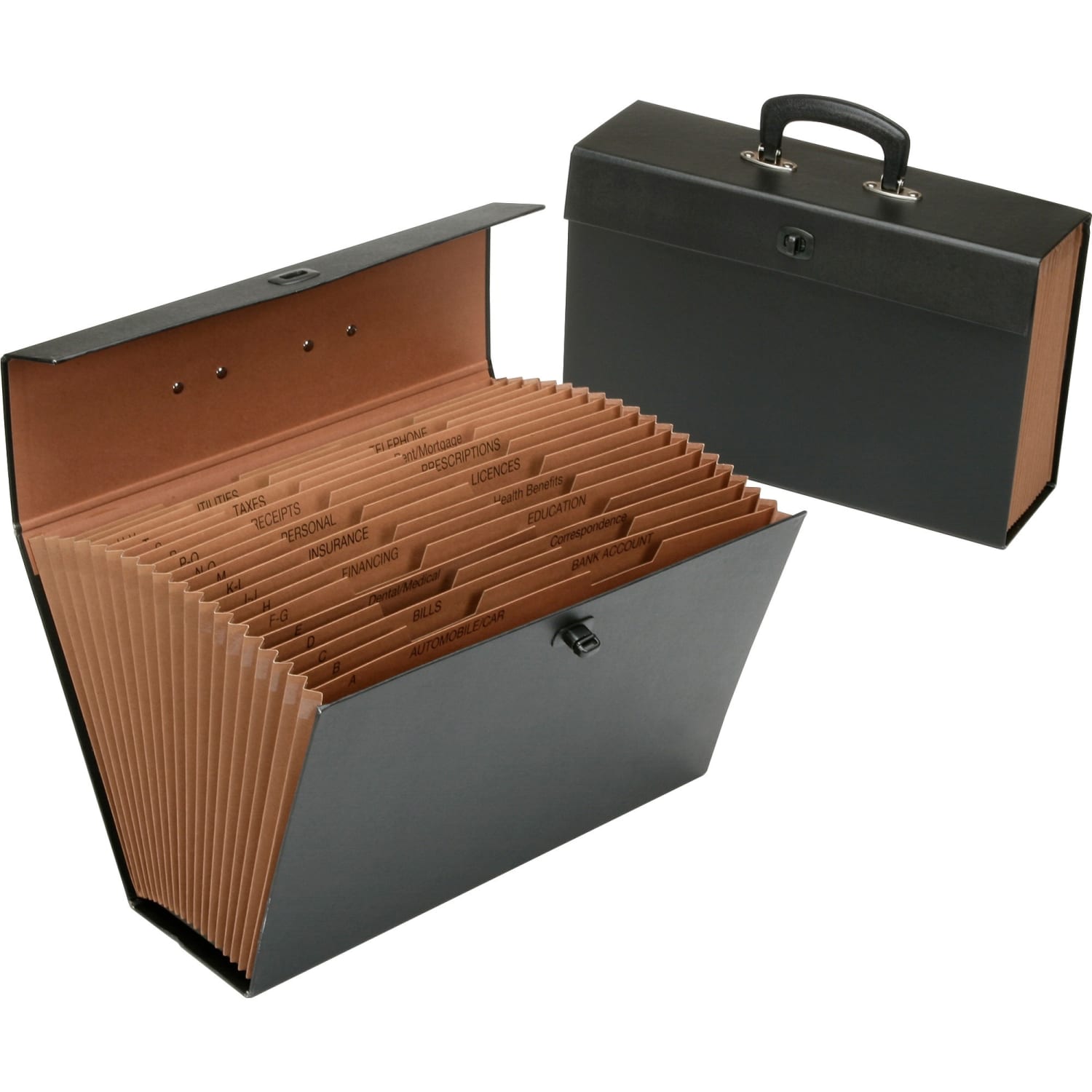 SKILCRAFT 19-Tab Expanding File Box With Latch, Legal Size, Black - Image 3