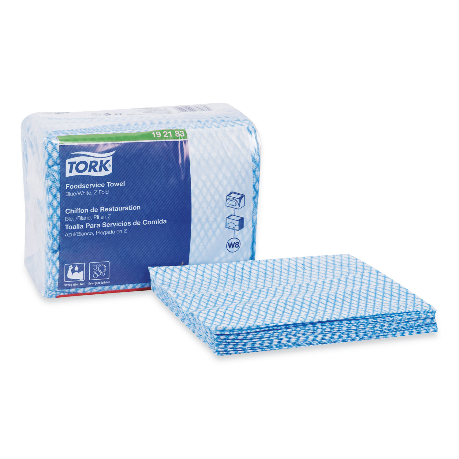 Tork Small Pack Foodservice Cloth, 1-Ply, 11.75 x 14.75, Unscented, Blue/White, 80/Poly Pack, 4 Packs/Carton - Image 3