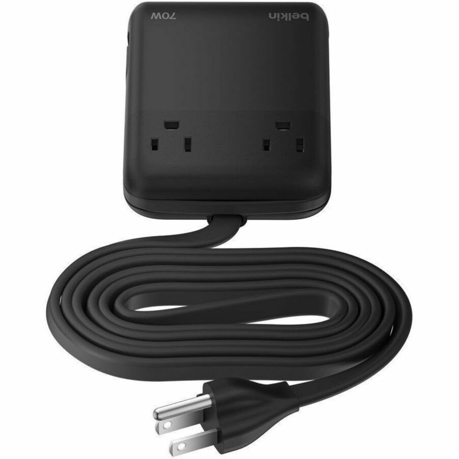 Belkin 2-Outlet Charging Station w/ 2x USB-A, 1x USB-C Ports + Tethered USB-C Cable 70W - 5ft Cord - Black - 70 W - 4.92 ft Cable - Image 3