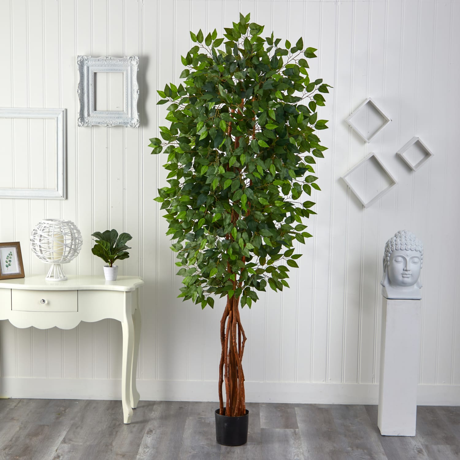 Nearly Natural Ficus 90inH Plastic Super Deluxe Tree With Pot, 90inH x 42inW x 40inD, Green - Image 3